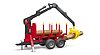 Forestry trailer with loading crane and grab