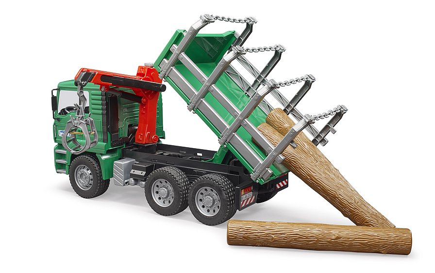 Camion giocattolo Bruder Man per trasporto legname con gru di carico