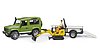 Land Rover Defender avec remorque, JCB micro-pelleteuse et figurine