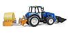 New Holland T5.120 mit Frontlader, Ladekasten, Gabeln und Rundballen