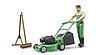 bworld gardener with lawnmower and equipment