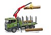 SCANIA R-Serie Holztransport-LKW mit Ladekran, Greifer und 3 Baumstämmen