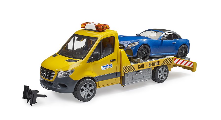 02675 - Camion de dépannage Mercedes Benz Sprinter, avec véhicule Bruder  Roadster et module son et lumière