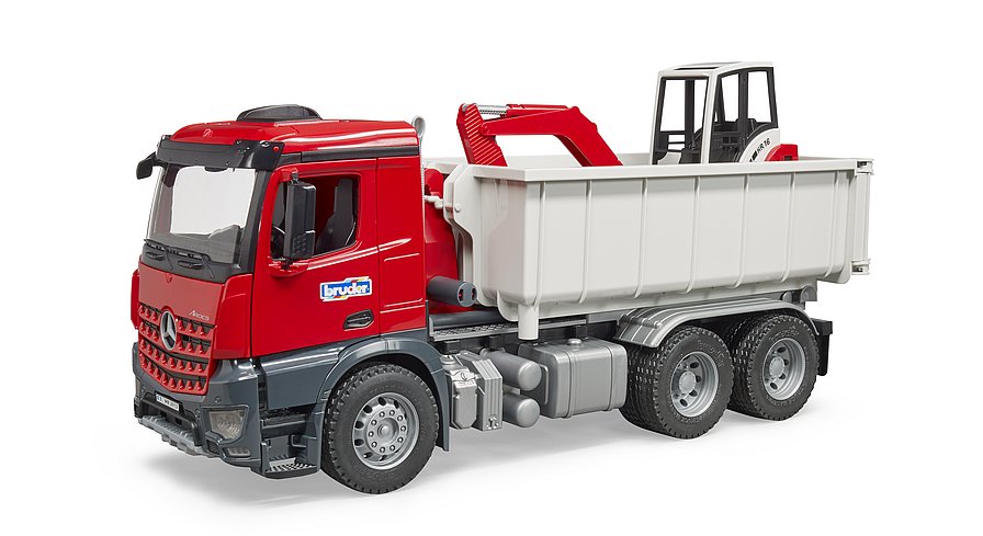Bruder 03624 MB Arocs LKW mit Abrollcontainer und Schaeff Minibagger Lastwagen 