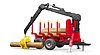 Forestry trailer with loading crane and grab