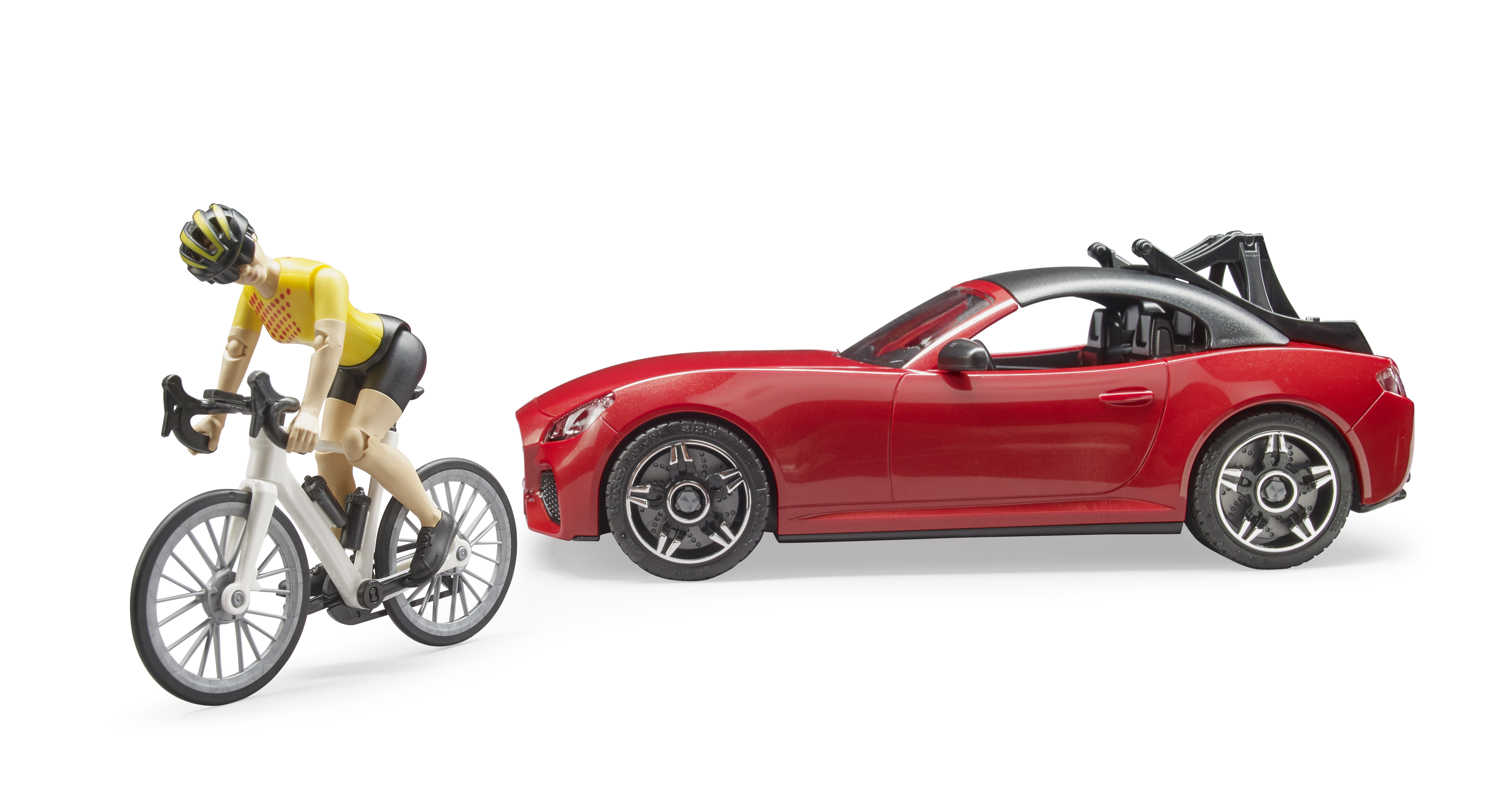 BRUDER roadster with racing bicycle and cyclist BRUDER roadster with racing bicycle and cyclist