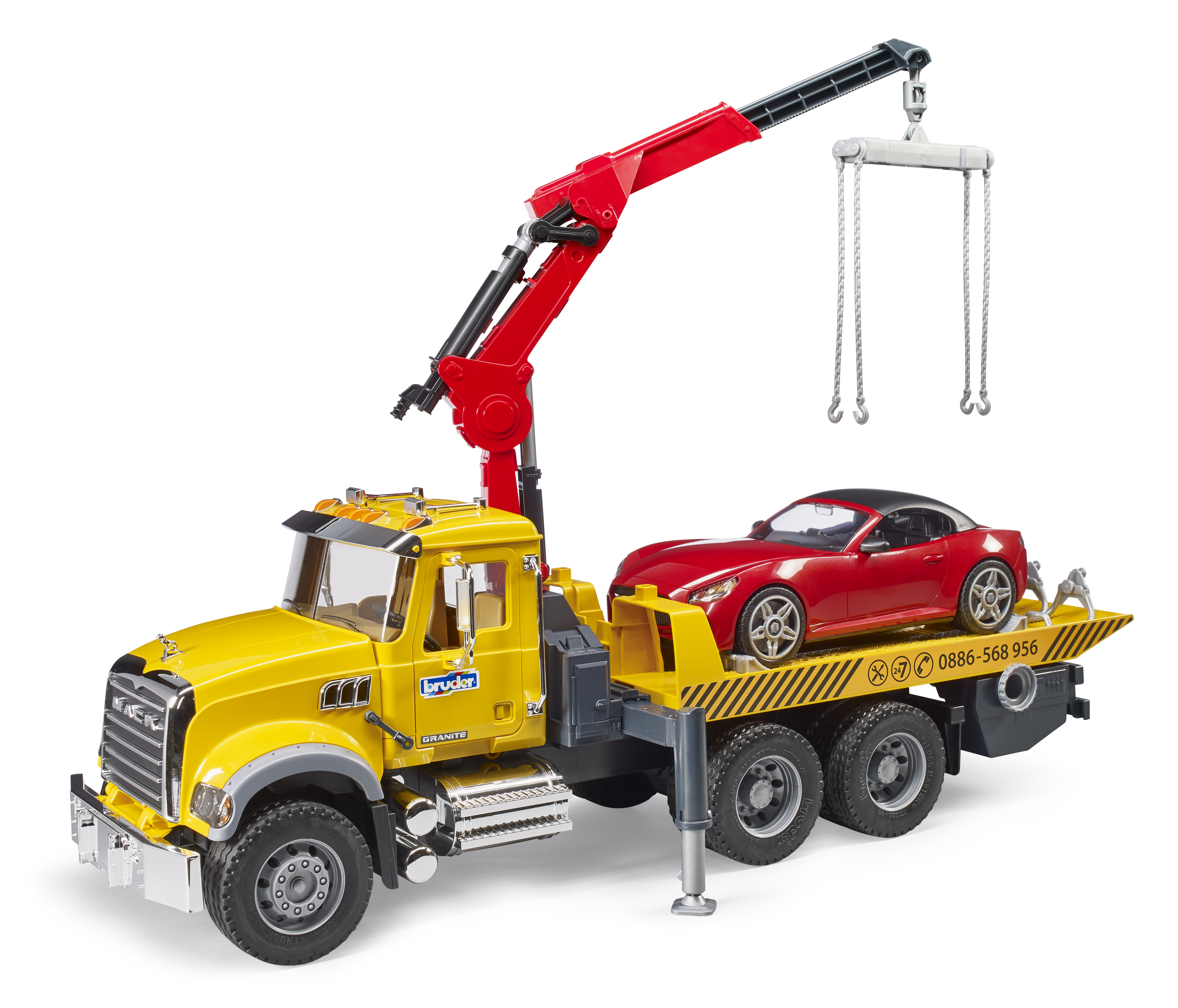 Camion carro attrezzi MACK Granite con roadster BRUDER