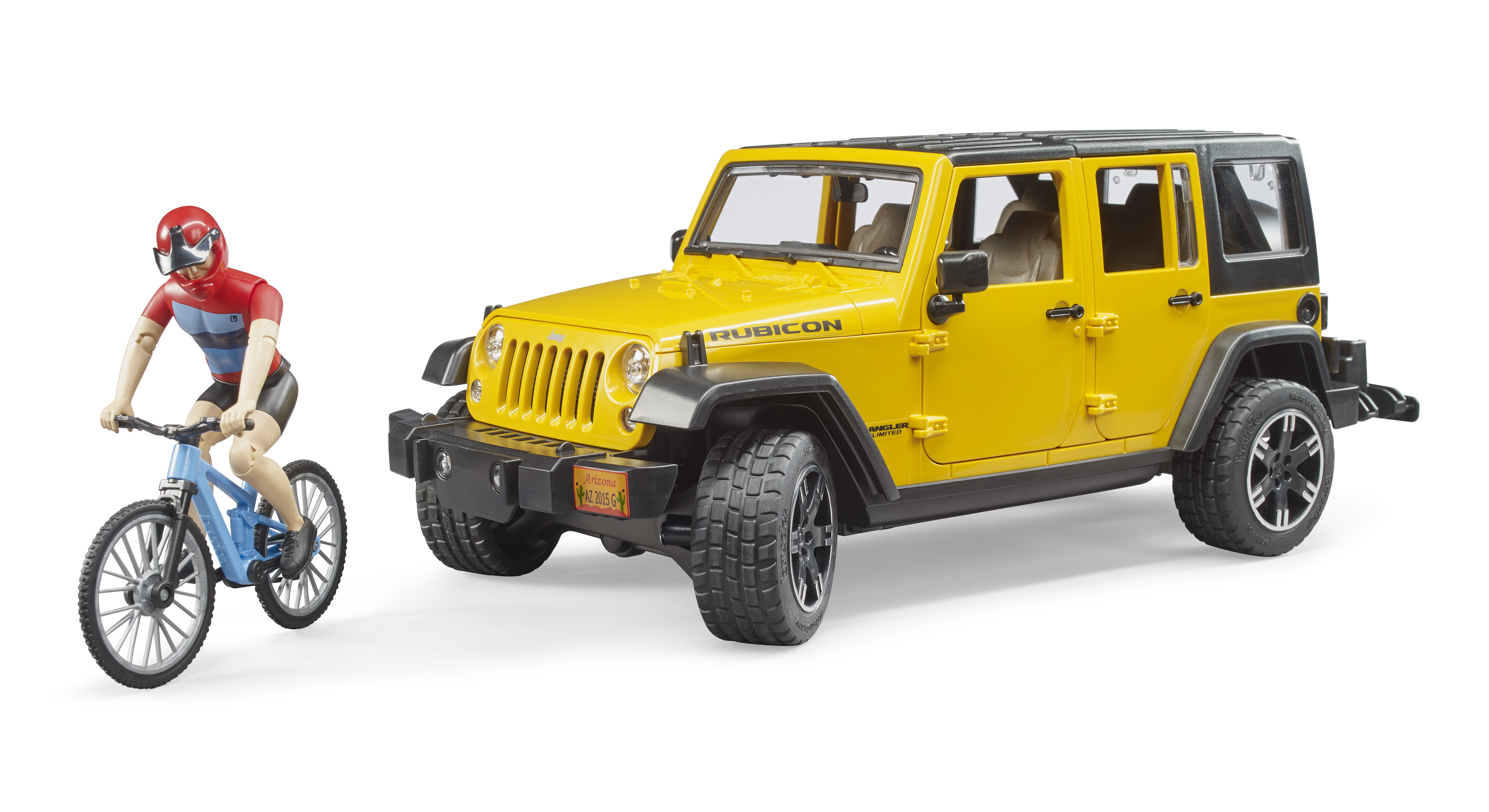 Jeep Wrangler Rubicon Unlimited mit Mountainbike und Radfahrer Jeep Wrangler Rubicon Unlimited mit Mountainbike und Radfahrer