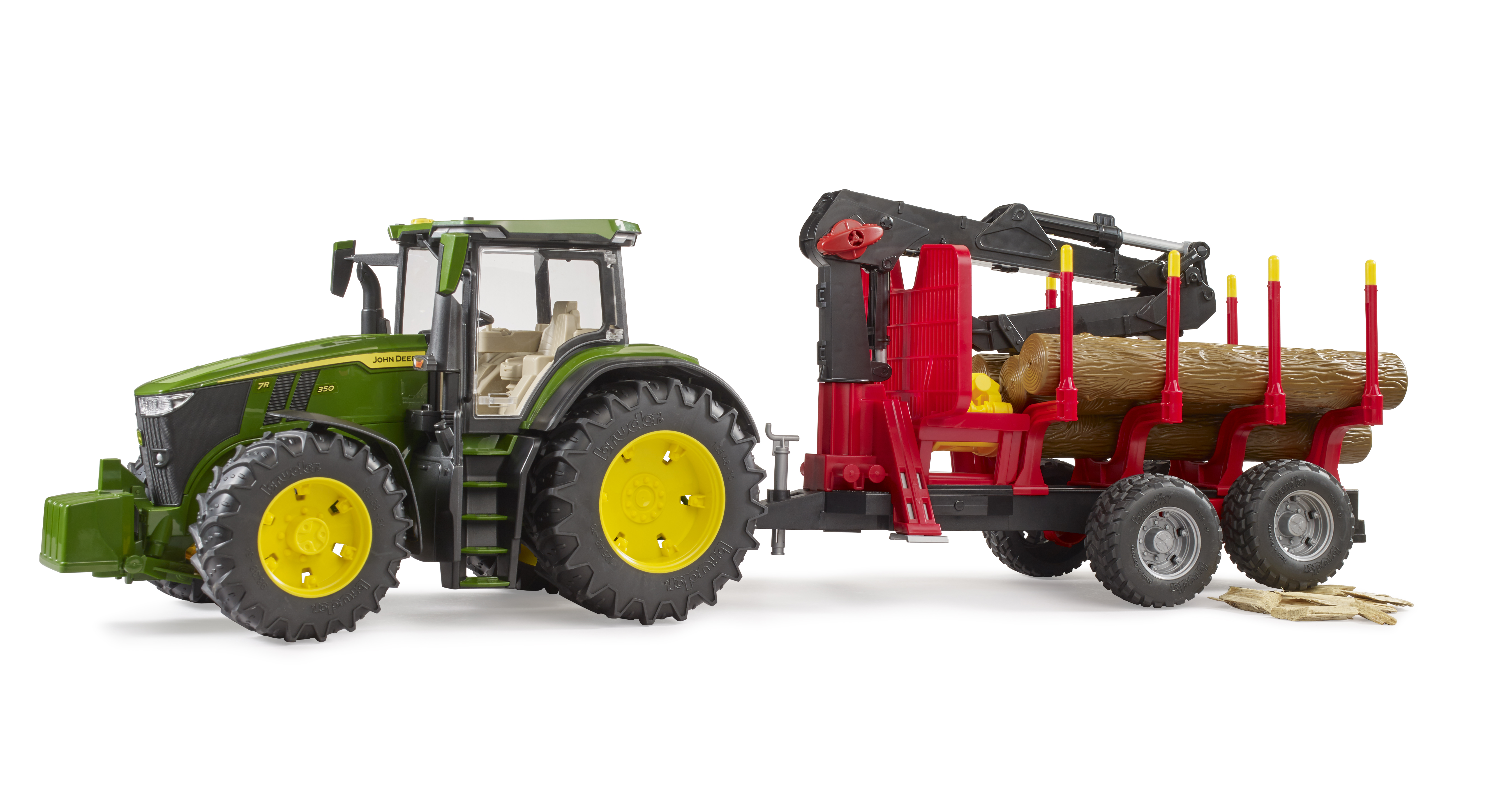John Deere 7R con rimorchio forestale e 4 tronchi John Deere 7R con rimorchio forestale e 4 tronchi