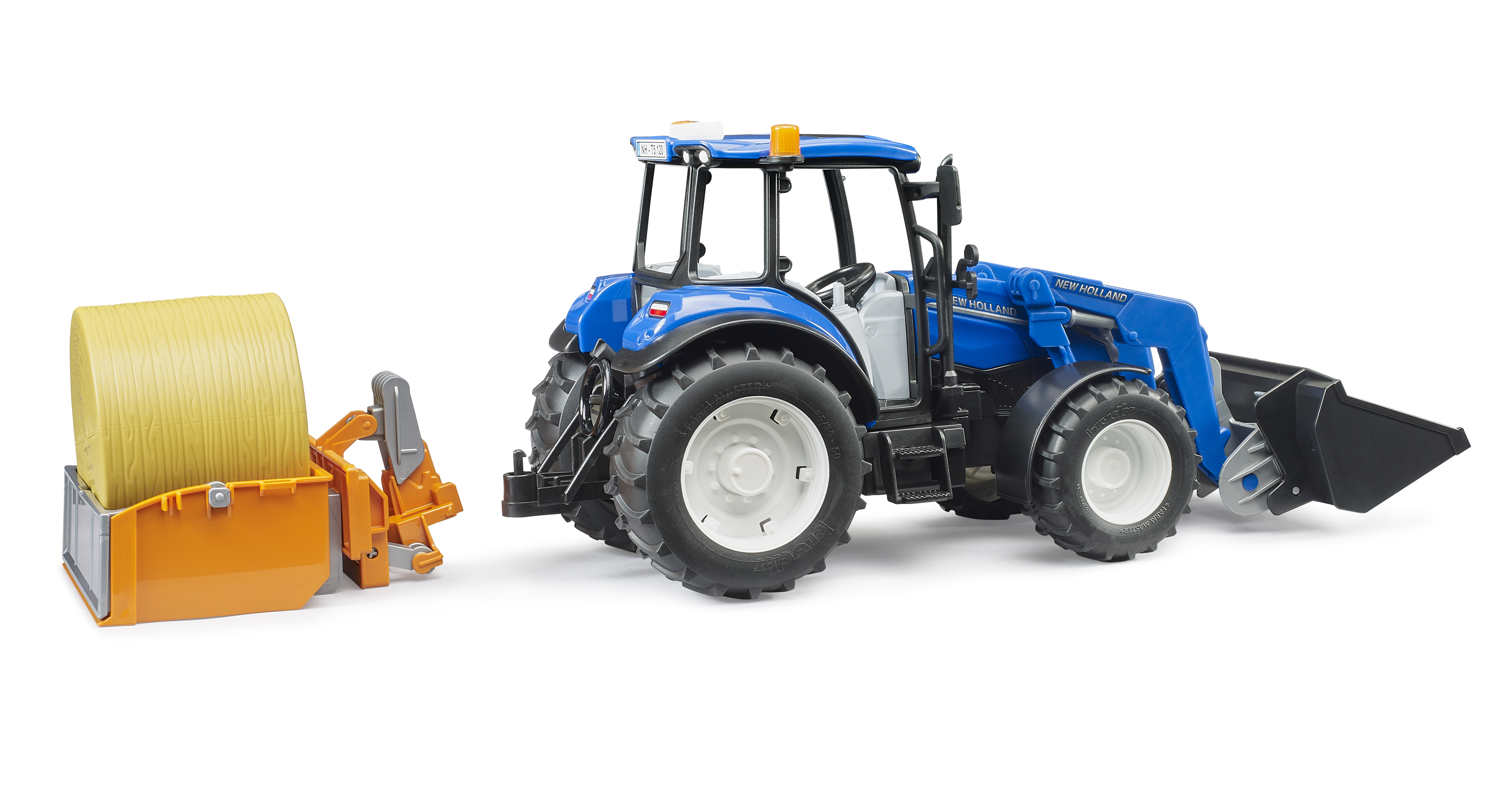 New Holland T5.120 con cargador frontal, caja de carga y horquillas