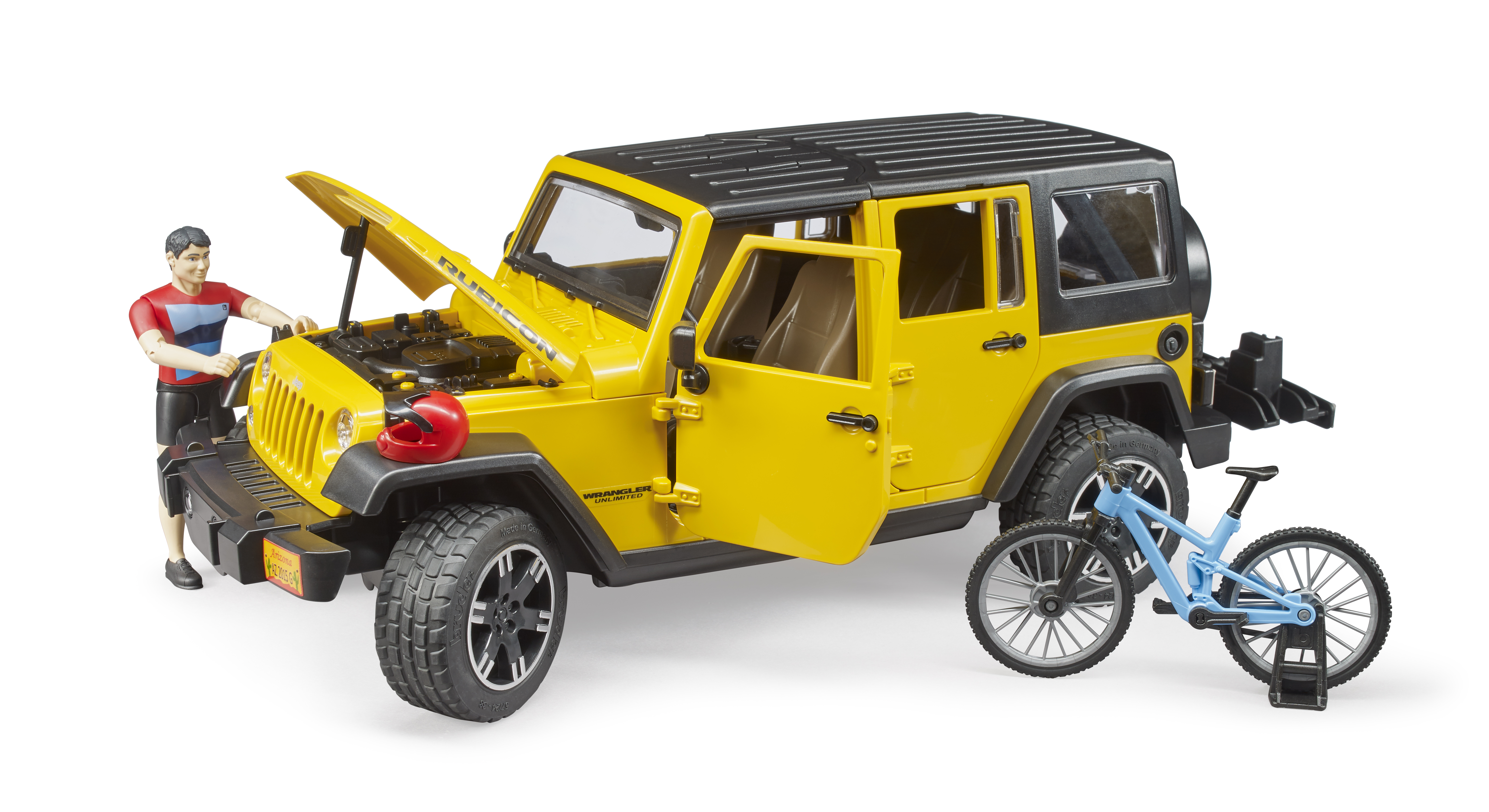 Jeep Wrangler Rubicon Unlimited mit Mountainbike und Radfahrer Jeep Wrangler Rubicon Unlimited mit Mountainbike und Radfahrer