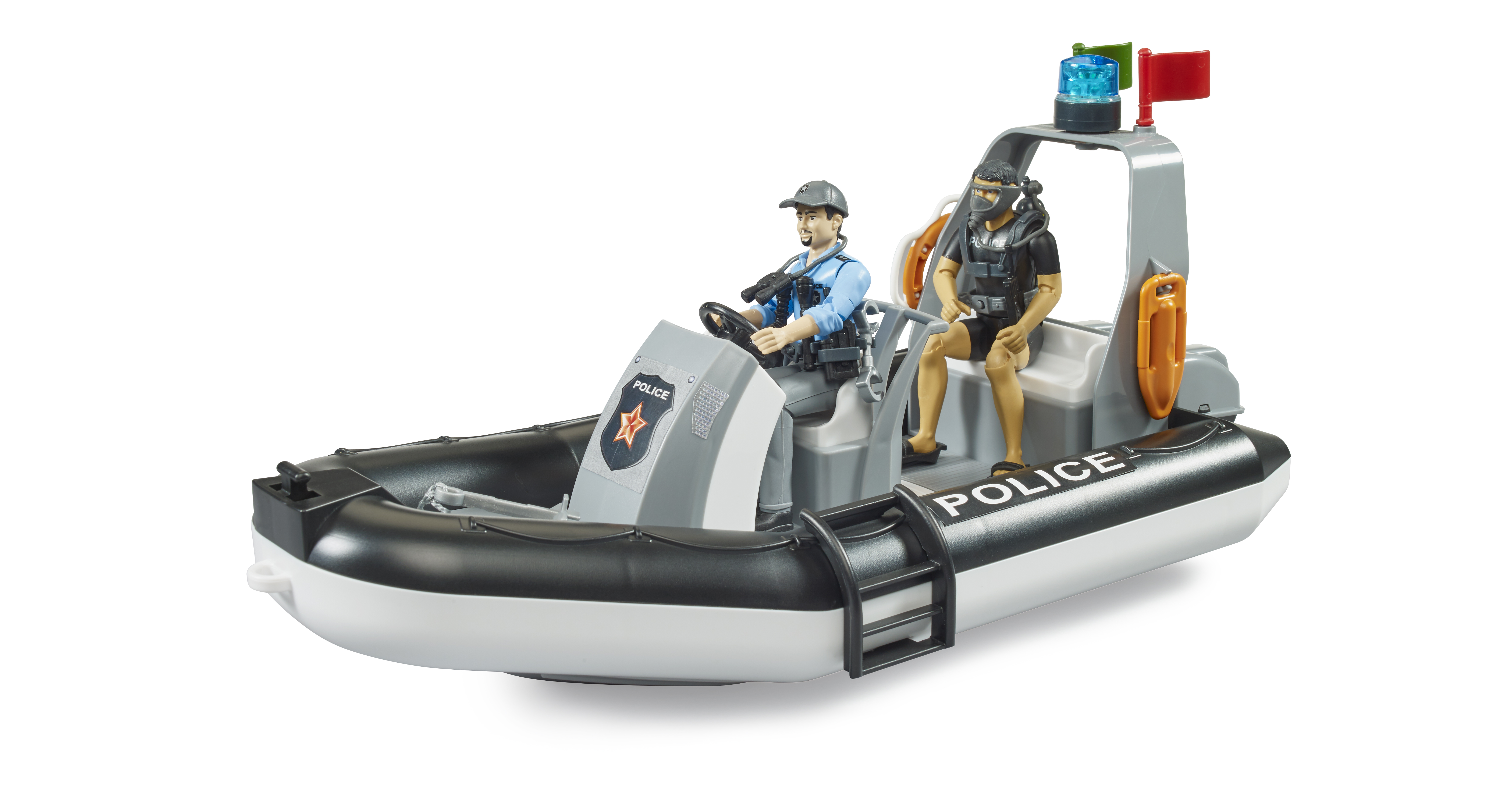 bworld Polizei Schlauchboot mit  Polizist, Taucher und Zubehör