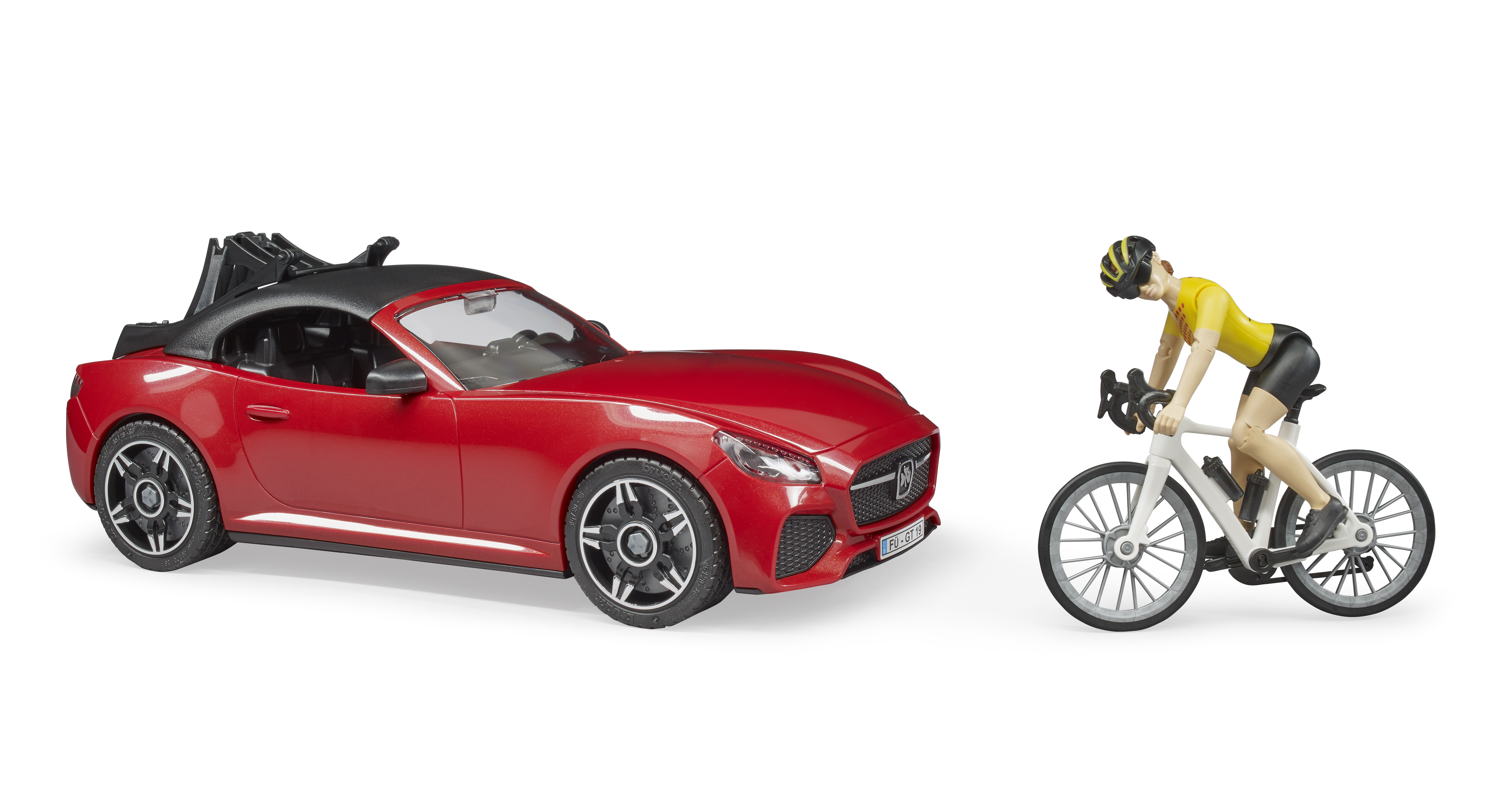 BRUDER roadster with racing bicycle and cyclist BRUDER roadster with racing bicycle and cyclist