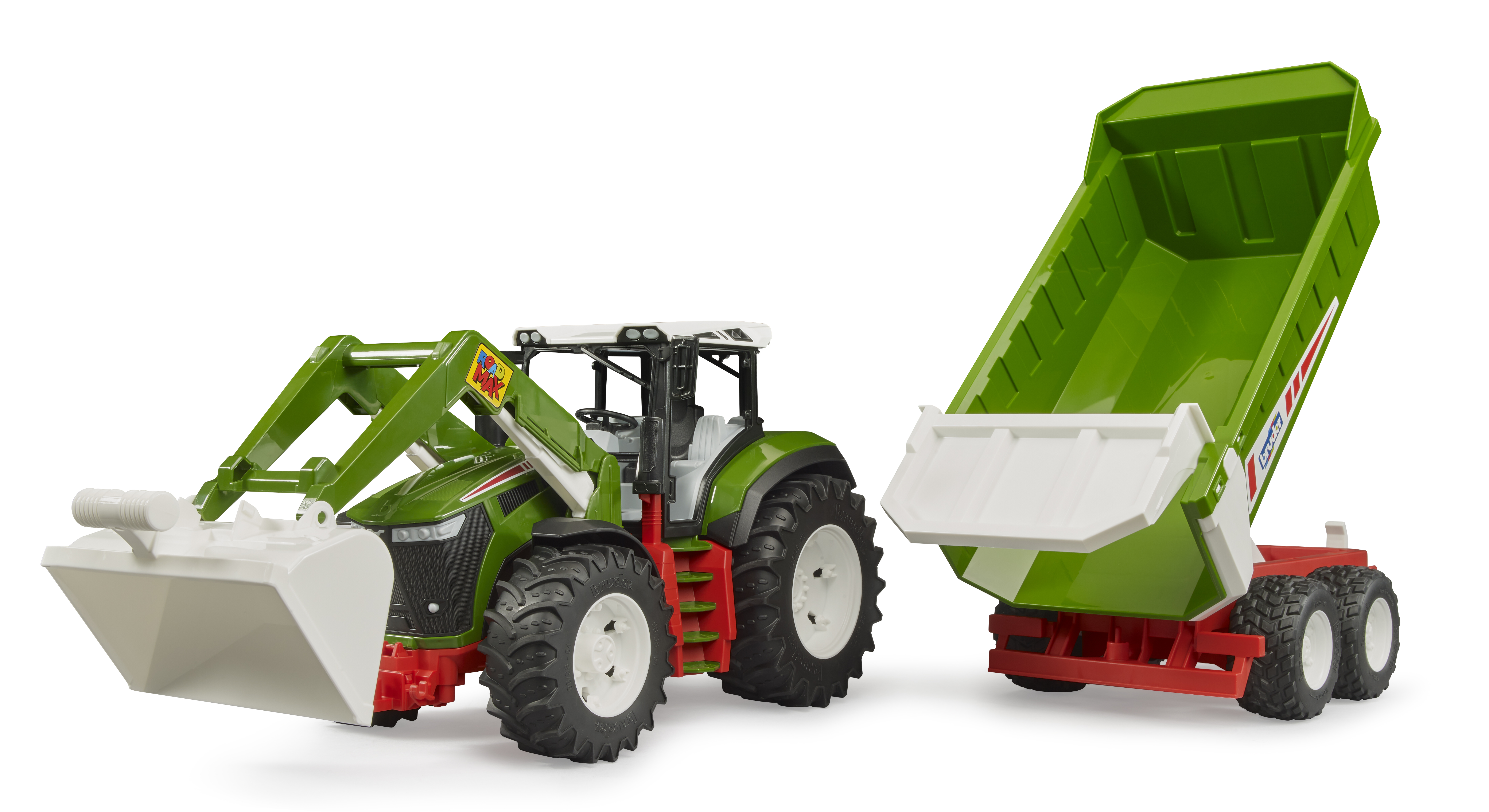 Trattore Roadmax con caricatore frontale e rimorchio ribaltabile