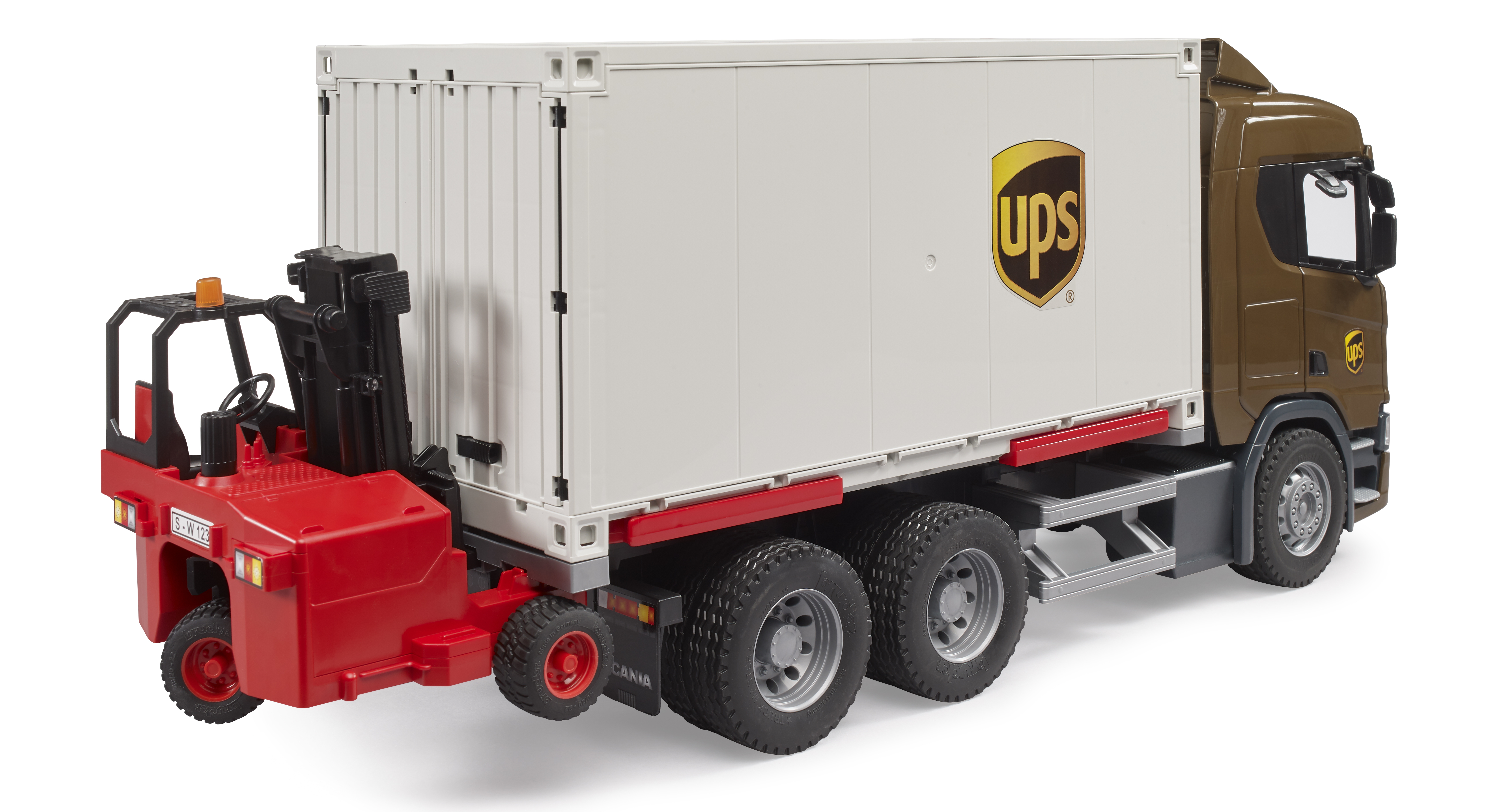 Scania Super 560R UPS Logistik-LKW mit Mitnahmestapler Scania Super 560R UPS Logistik-LKW mit Mitnahmestapler