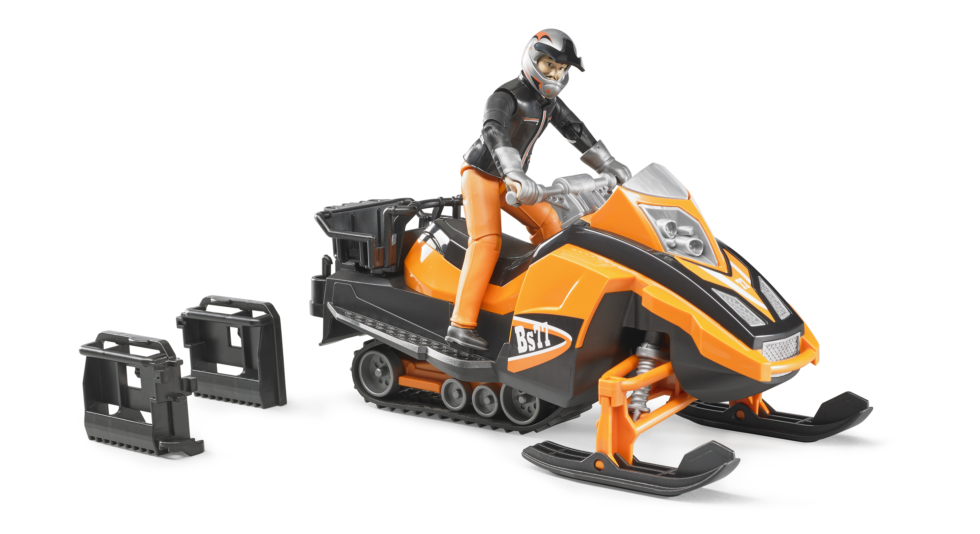 Snowmobil mit Fahrer und Ausstattung