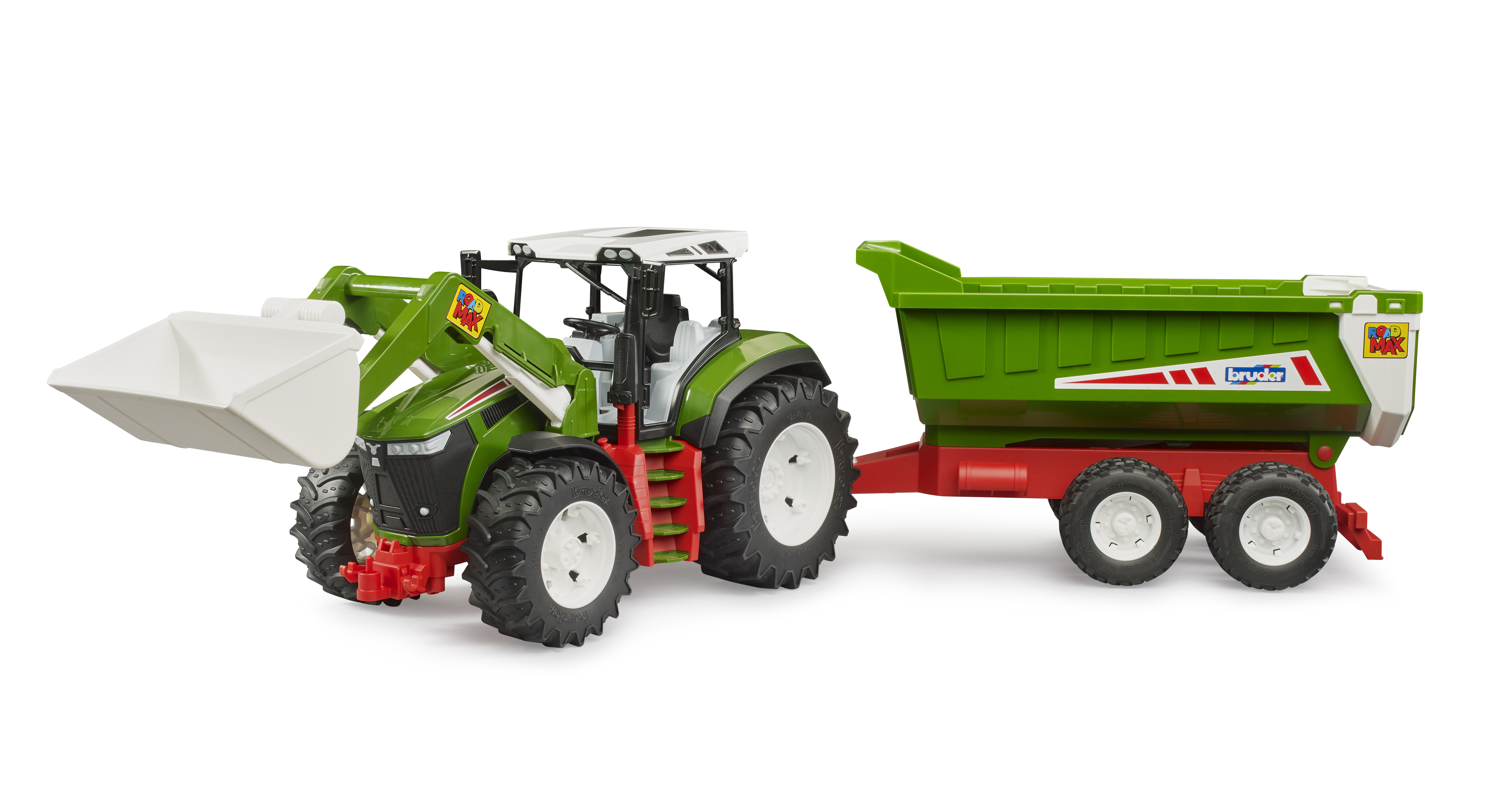 Trattore Roadmax con caricatore frontale e rimorchio ribaltabile