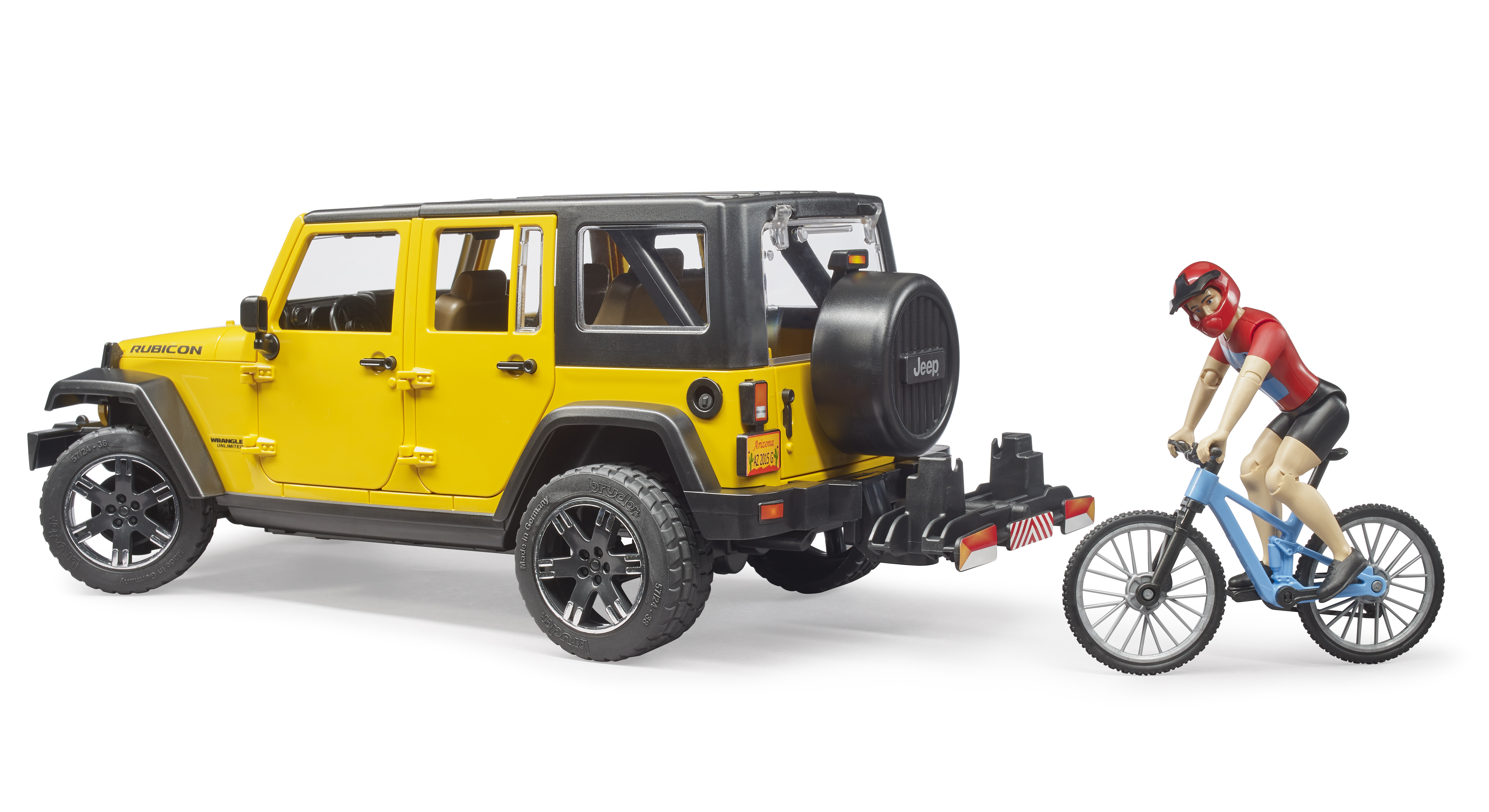 Jeep Wrangler Rubicon Unlimited mit Mountainbike und Radfahrer Jeep Wrangler Rubicon Unlimited mit Mountainbike und Radfahrer
