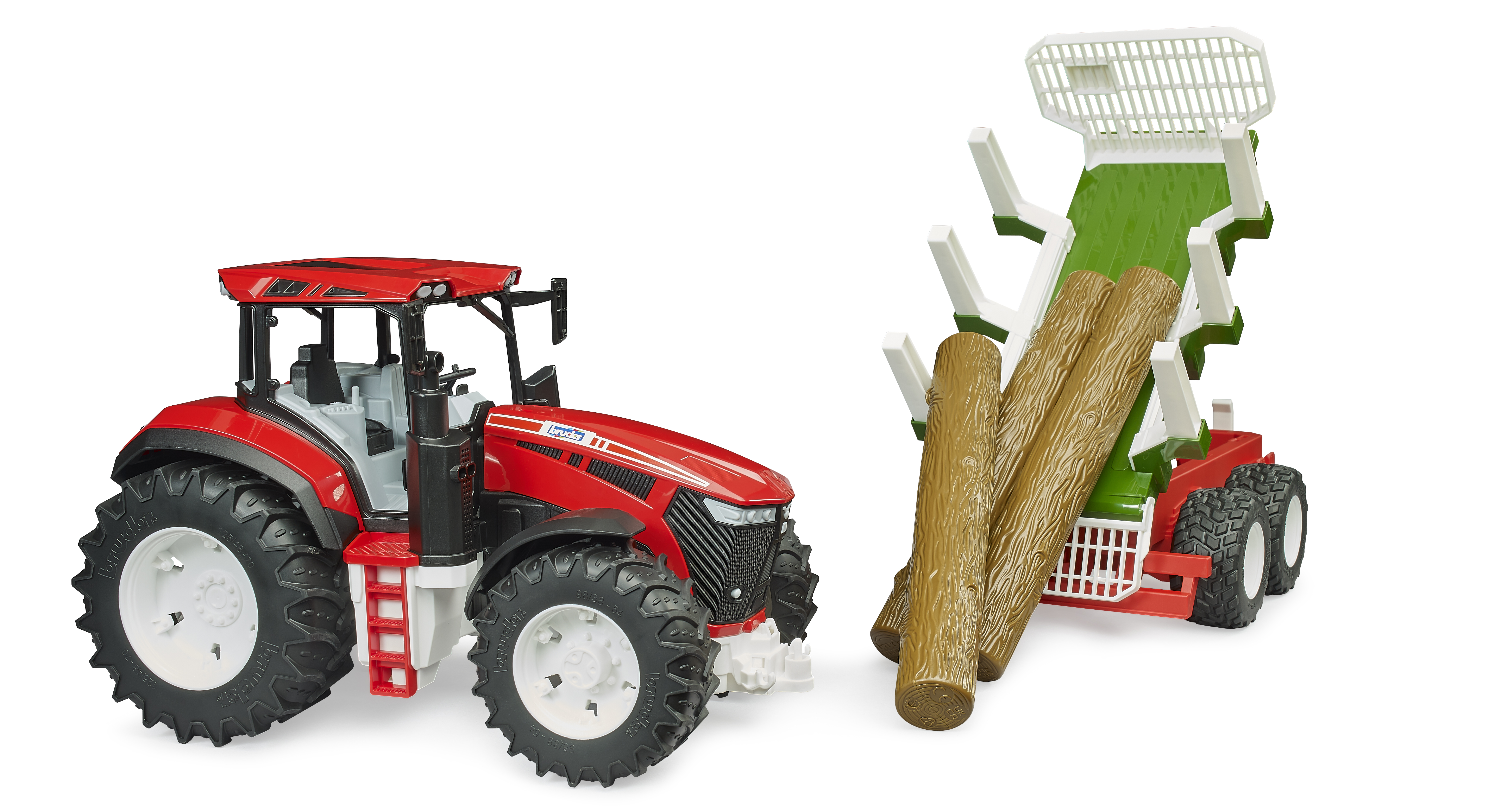Trattore ROADMAX con rimorchio forestale e 3 tronchi