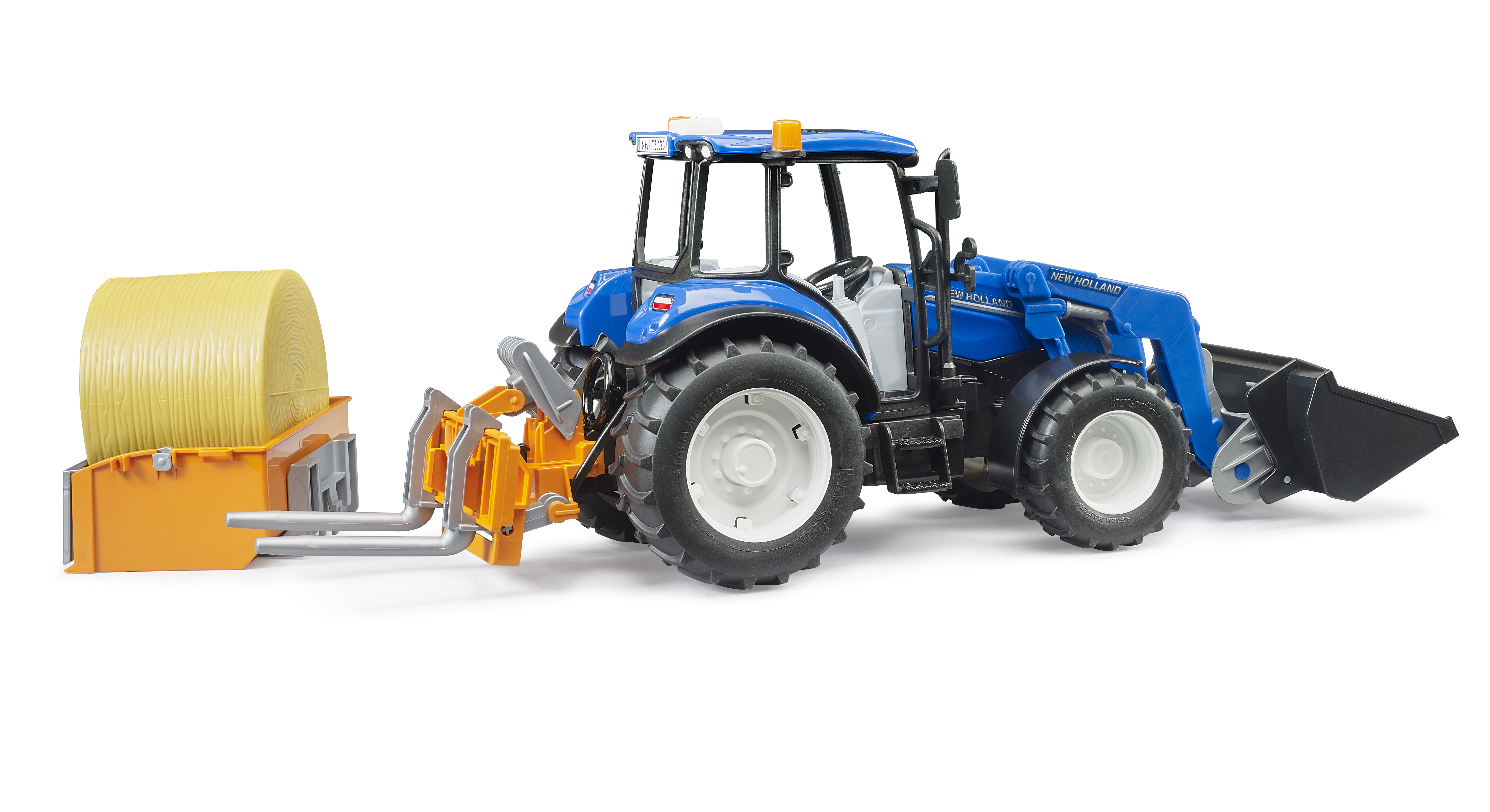 New Holland T5.120 con cargador frontal, caja de carga y horquillas
