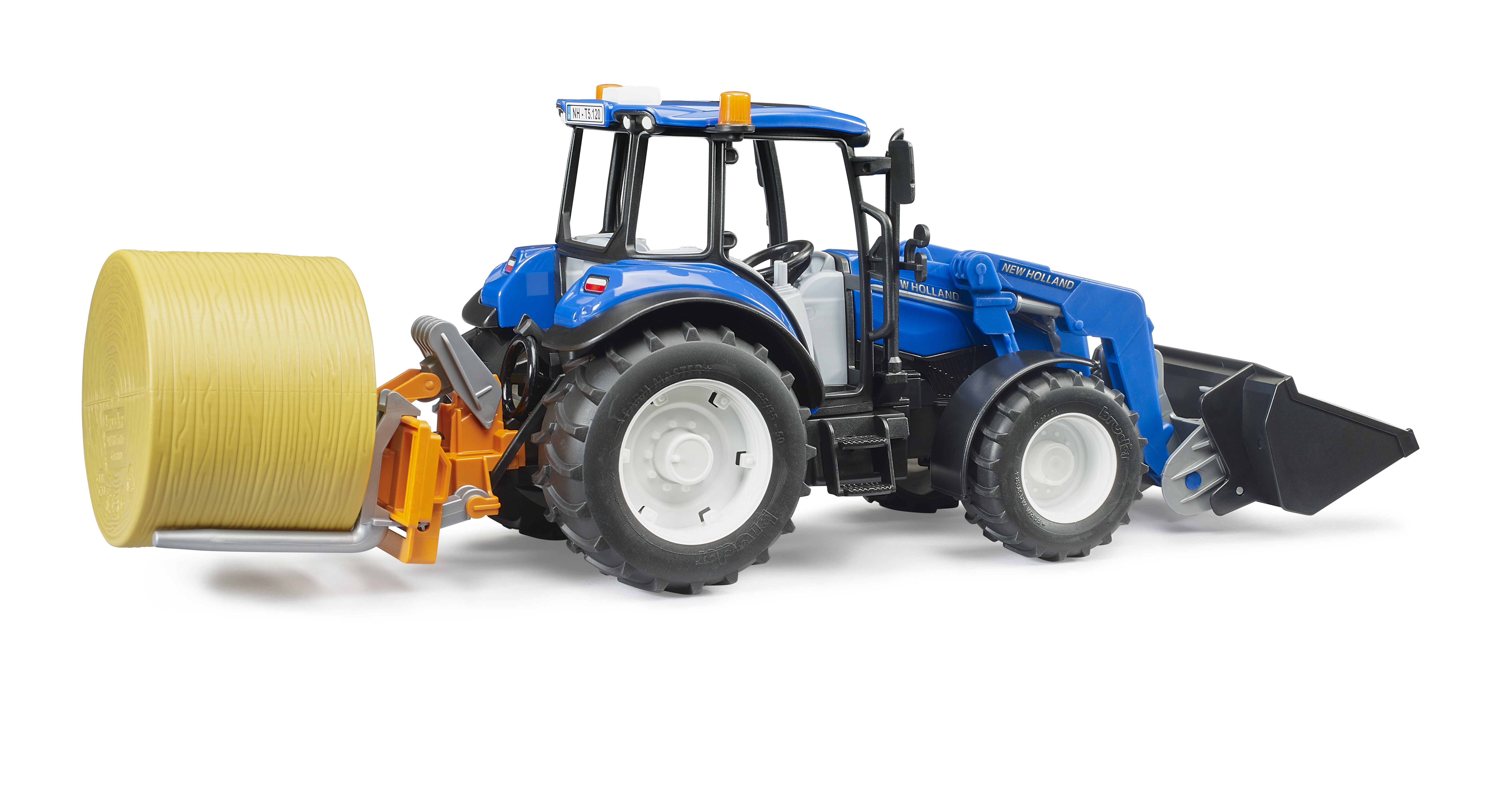 New Holland T5.120 con cargador frontal, caja de carga y horquillas