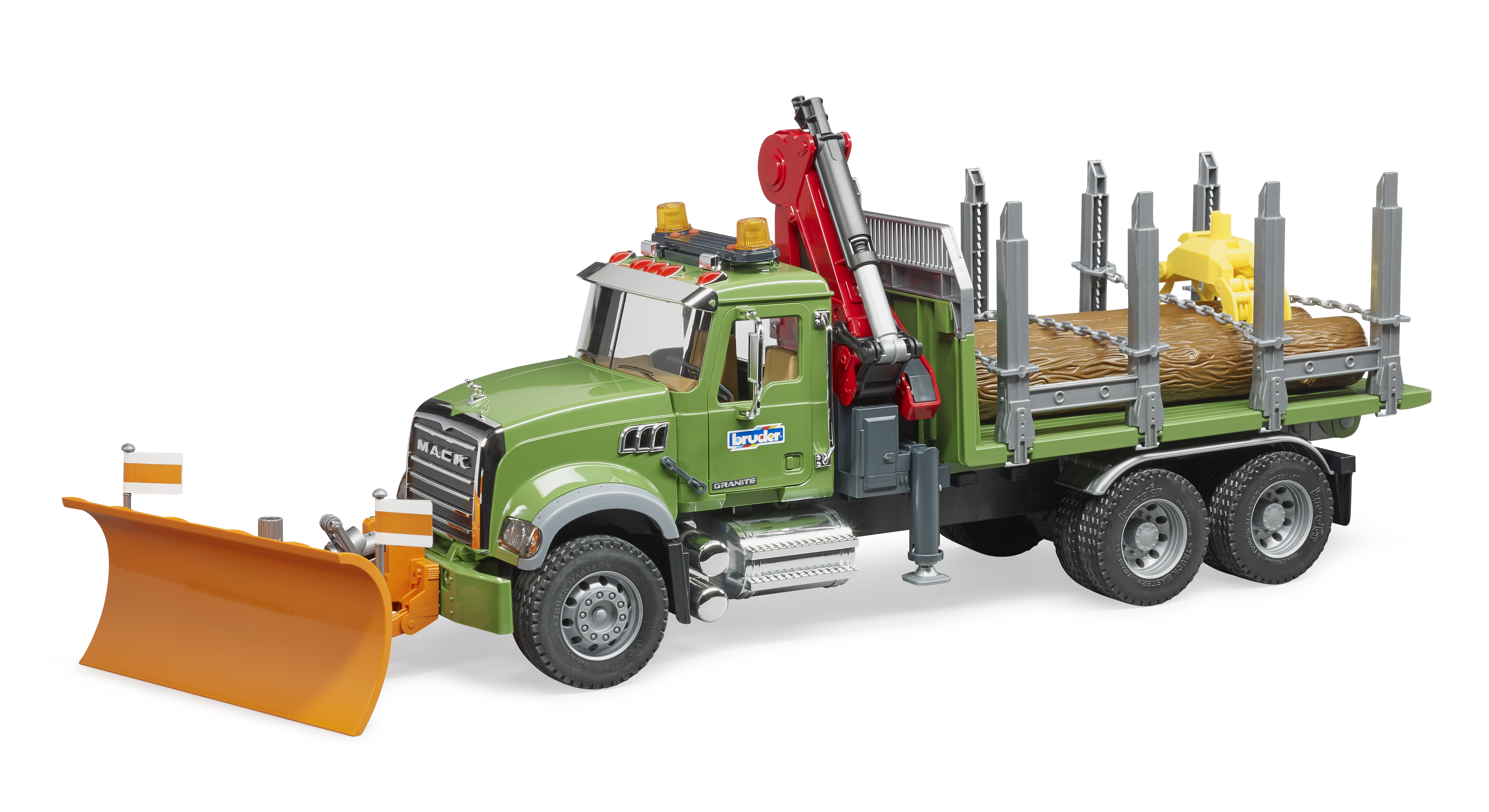MACK Granite Holztransport-LKW mit Ladekran, Greifer und 3 Baumstämmen MACK Granite Holztransport-LKW mit Ladekran, Greifer und 3 Baumstämmen