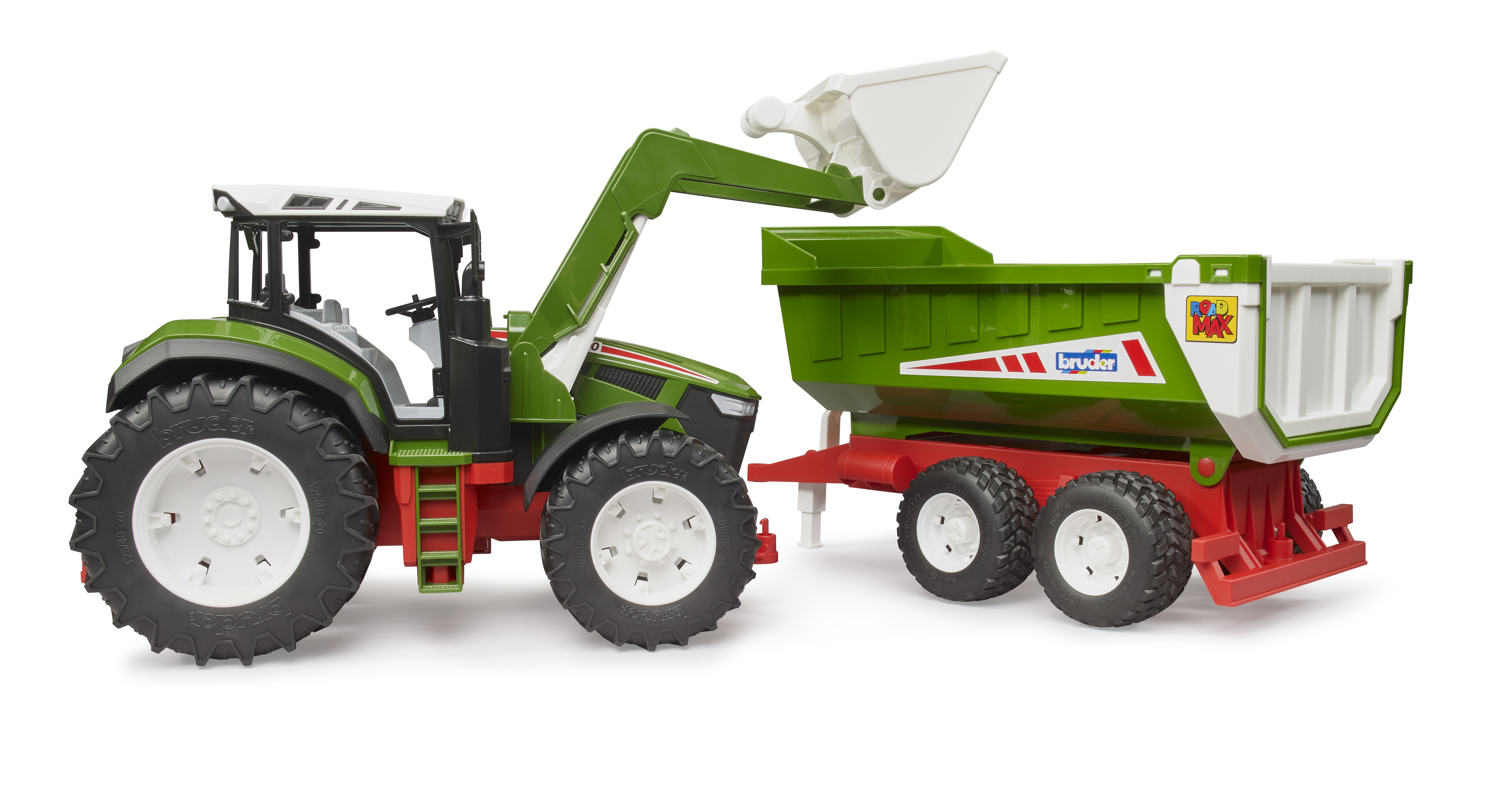 Trattore Roadmax con caricatore frontale e rimorchio ribaltabile