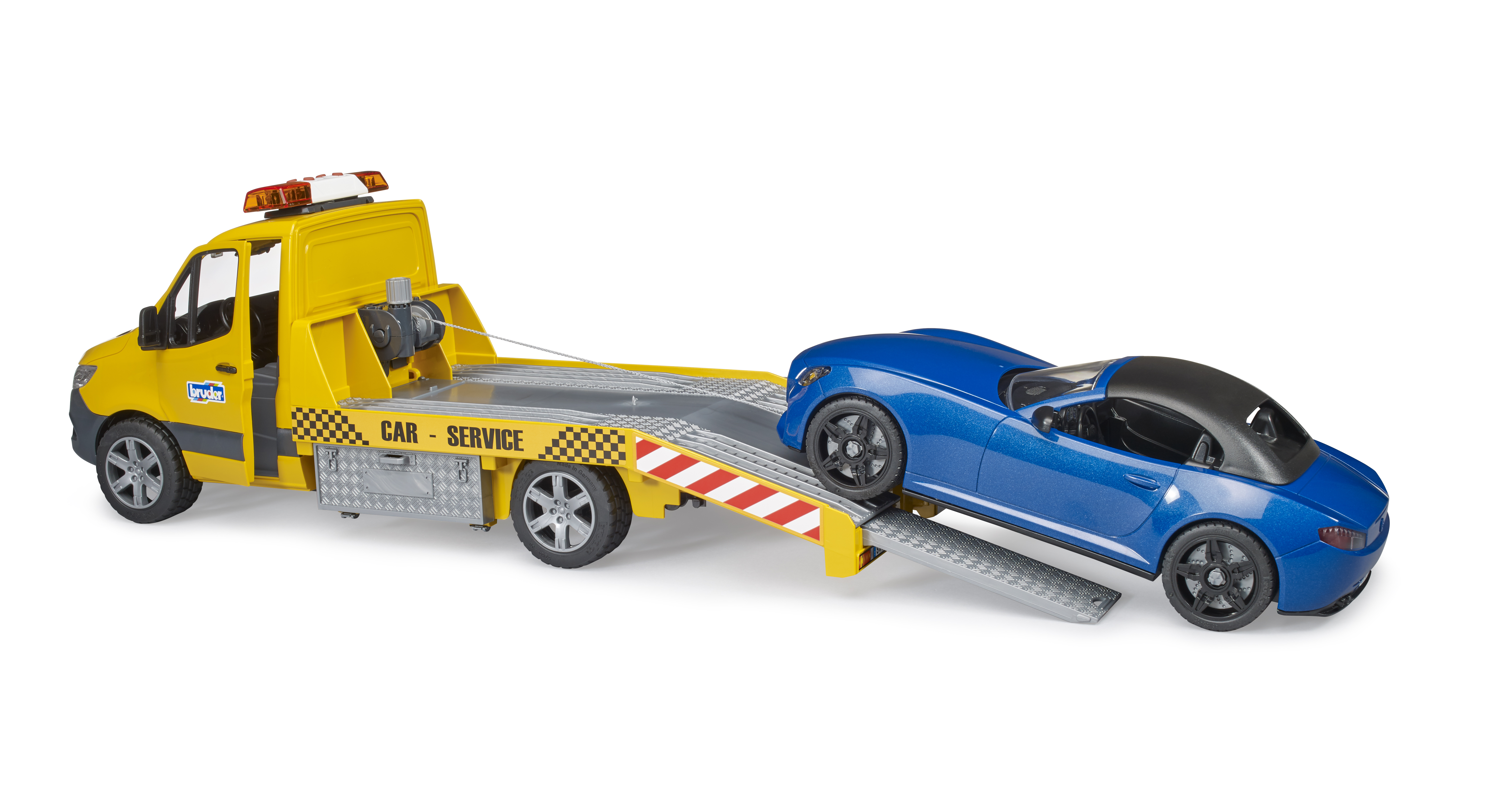 MB Sprinter Autotransporter mit Light & Sound Modul und BRUDER Roadster MB Sprinter Autotransporter mit Light & Sound Modul und BRUDER Roadster