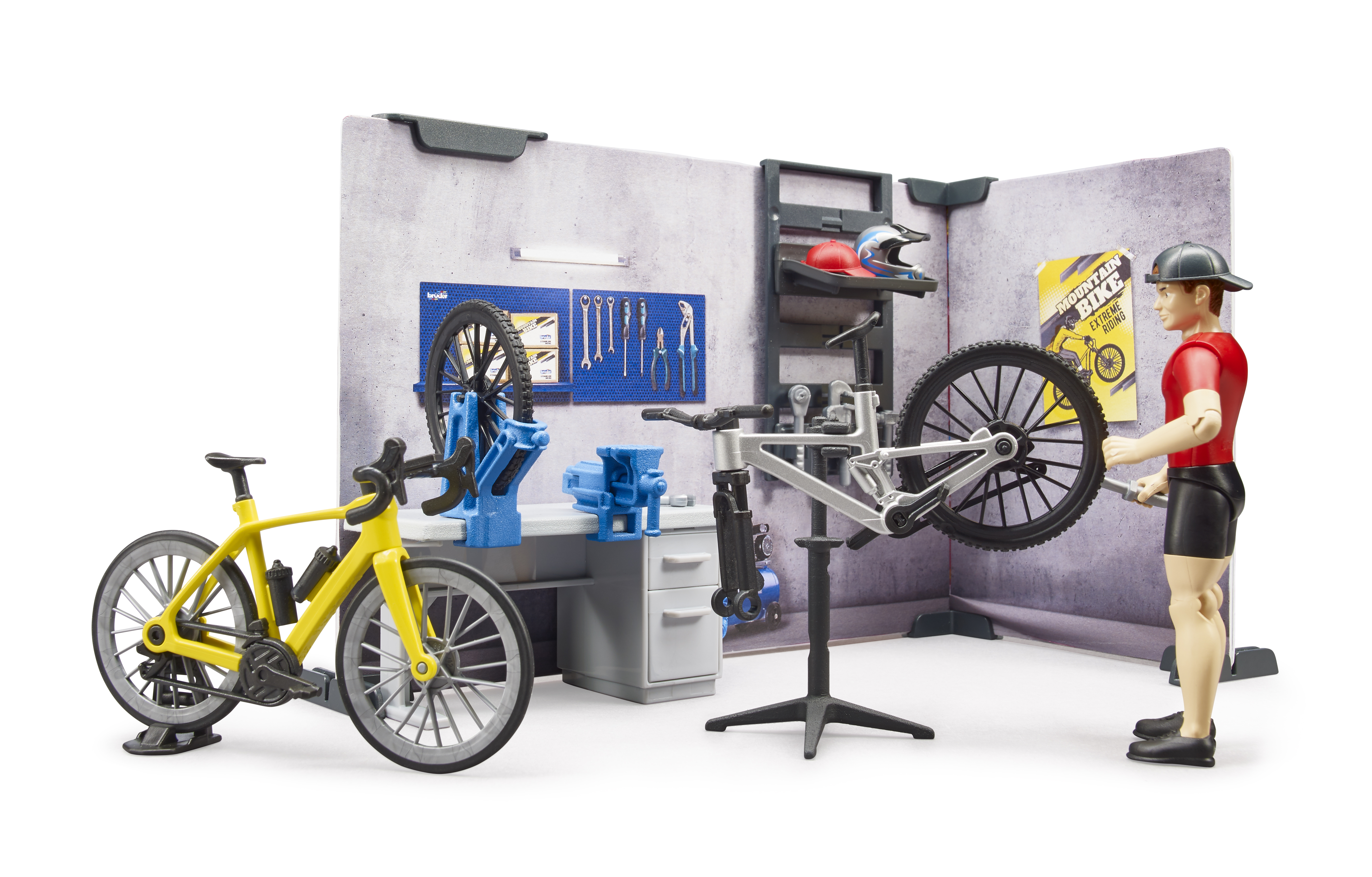 bworld Fahrrad Shop und Werkstatt mit Figur und Fahrräder