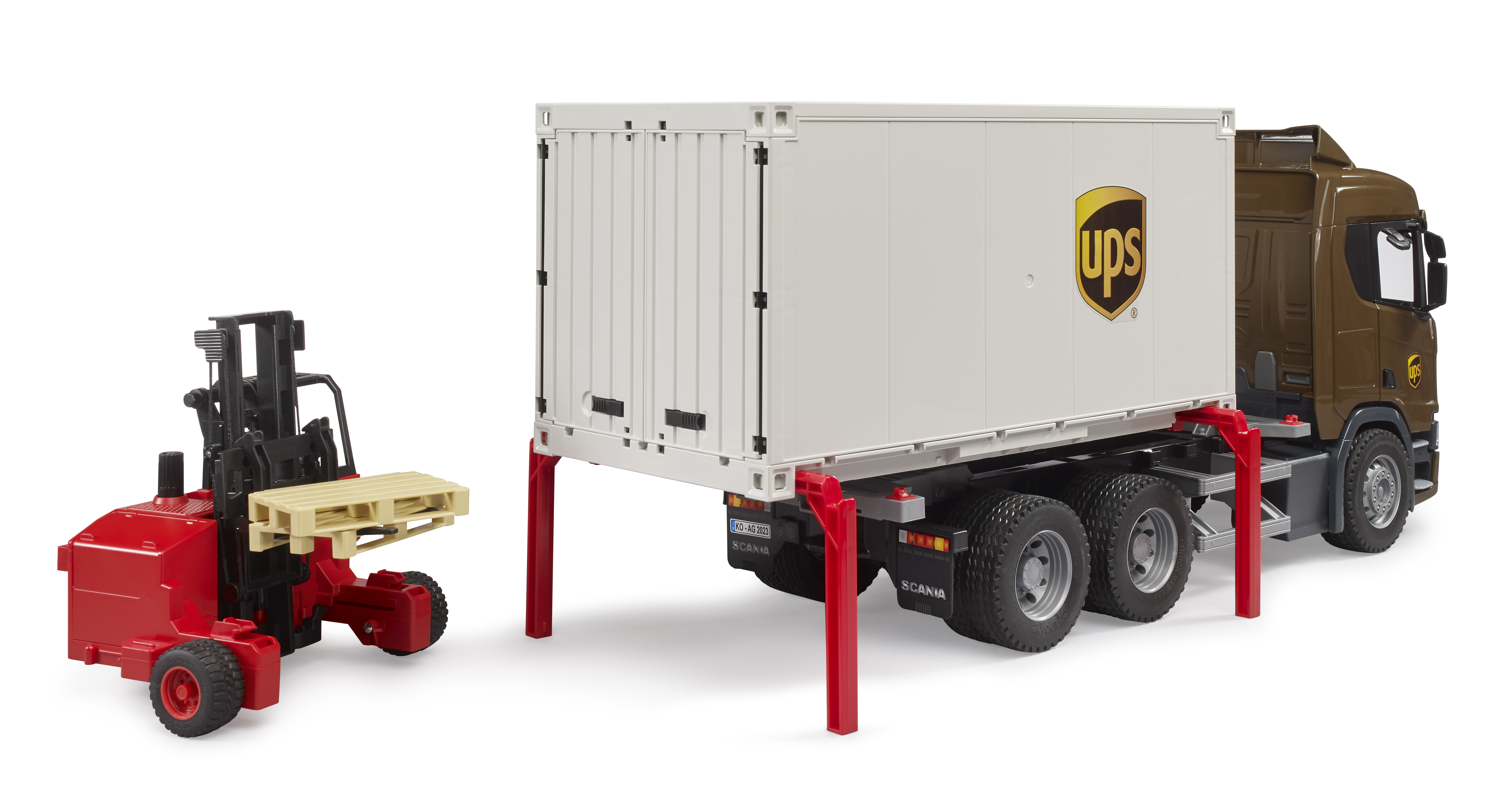 Scania Super 560R UPS Logistik-LKW mit Mitnahmestapler Scania Super 560R UPS Logistik-LKW mit Mitnahmestapler