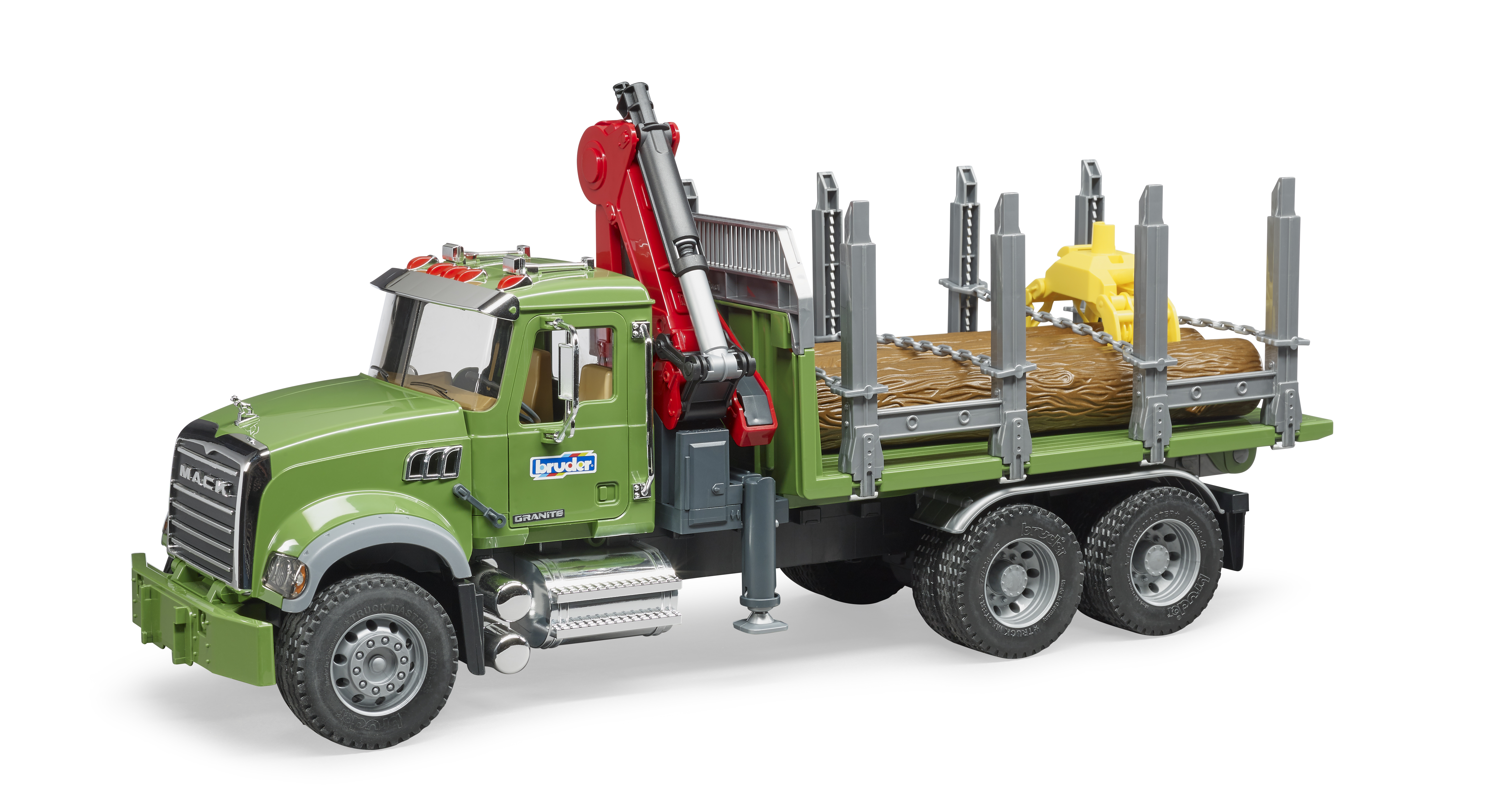 MACK Granite Holztransport-LKW mit Ladekran, Greifer und 3 Baumstämmen MACK Granite Holztransport-LKW mit Ladekran, Greifer und 3 Baumstämmen