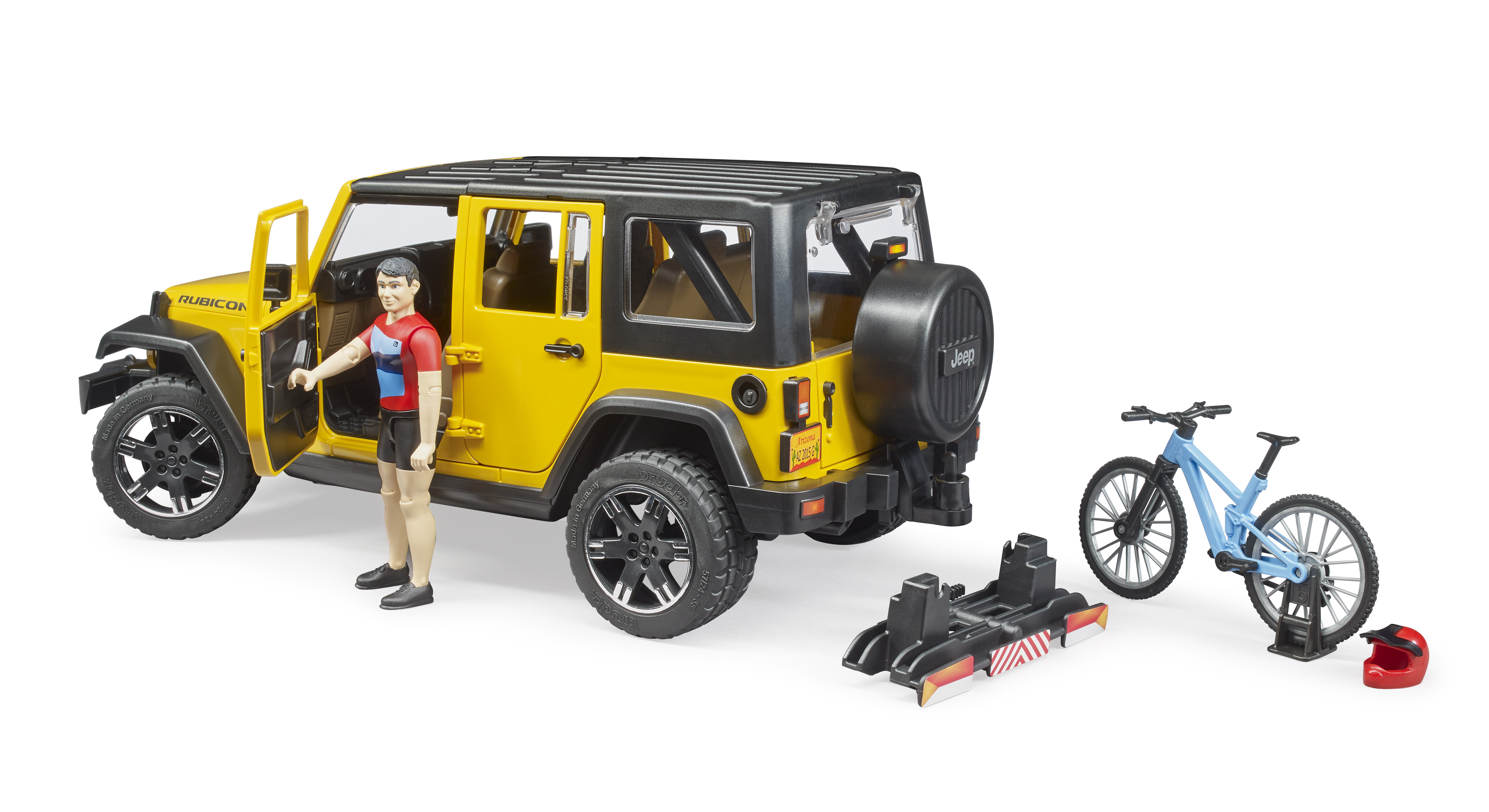 Jeep Wrangler Rubicon Unlimited mit Mountainbike und Radfahrer Jeep Wrangler Rubicon Unlimited mit Mountainbike und Radfahrer