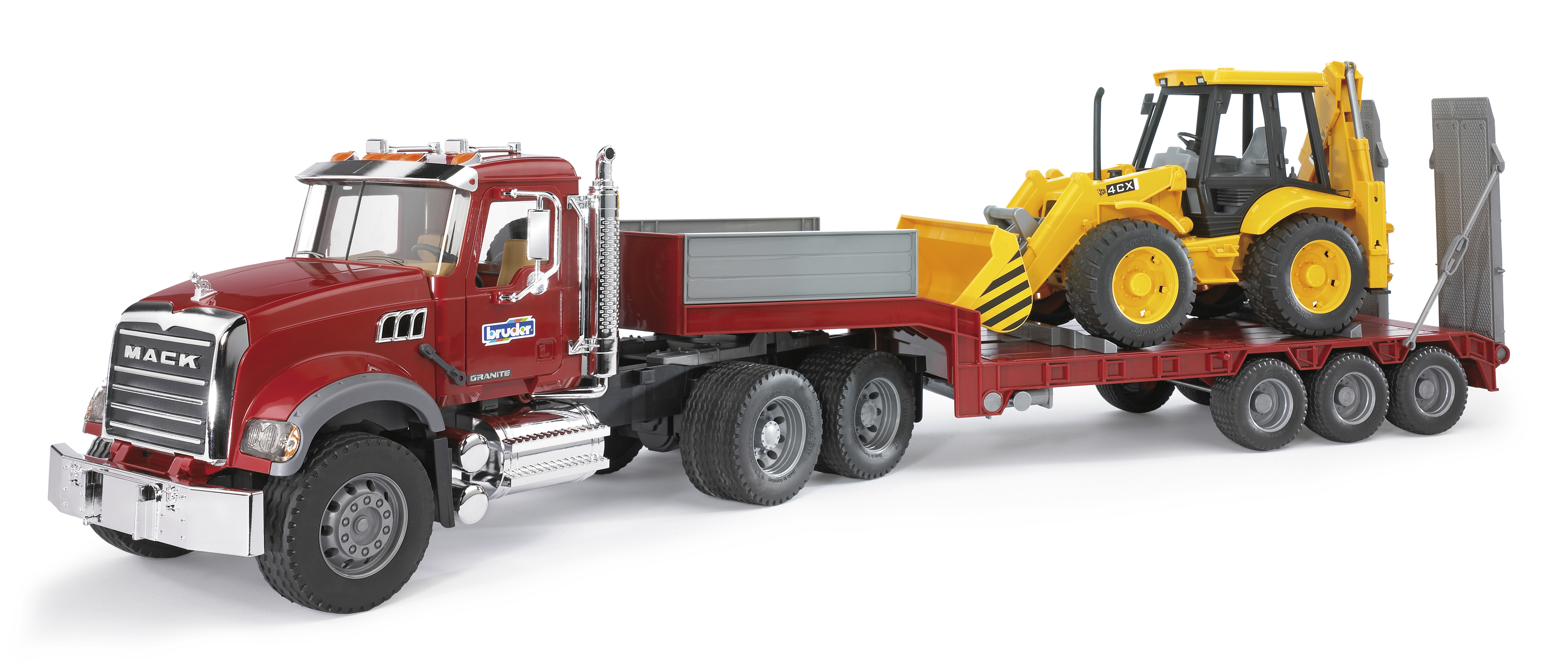 Remorque surbaissée MACK Granite et JCB 4CX Remorque surbaissée MACK Granite et JCB 4CX