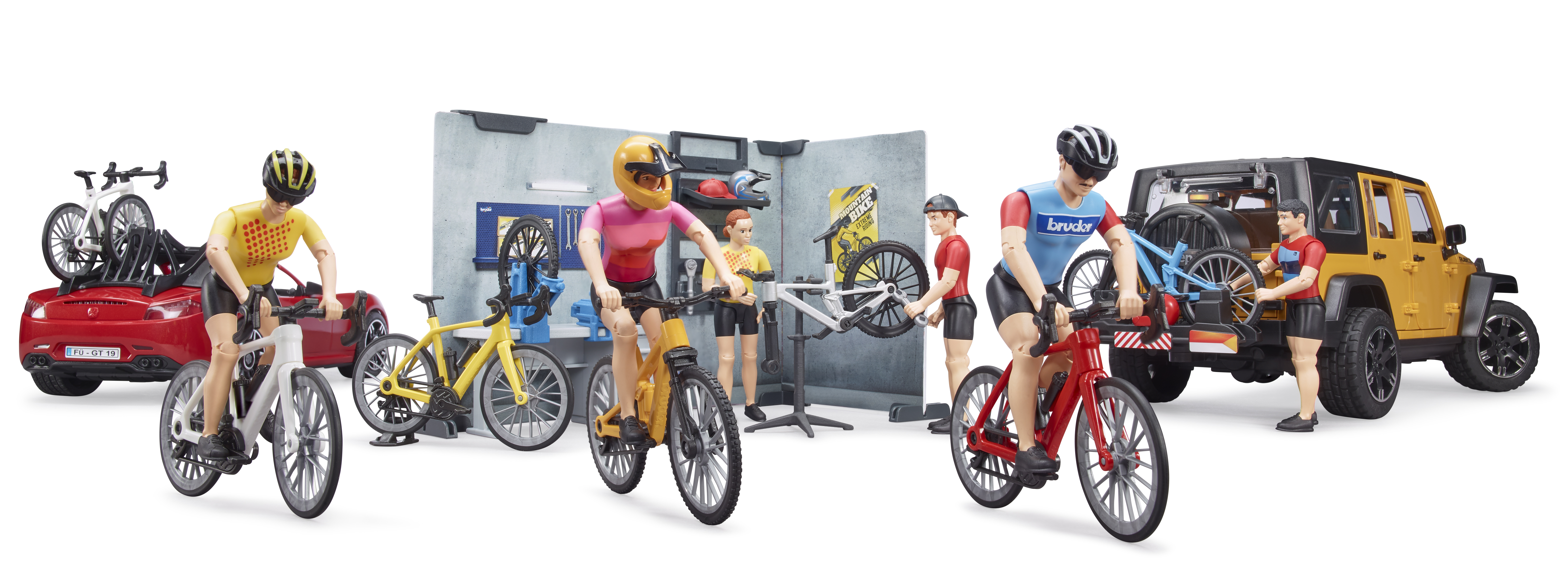 bworld Fahrrad Shop und Werkstatt mit Figur und Fahrräder