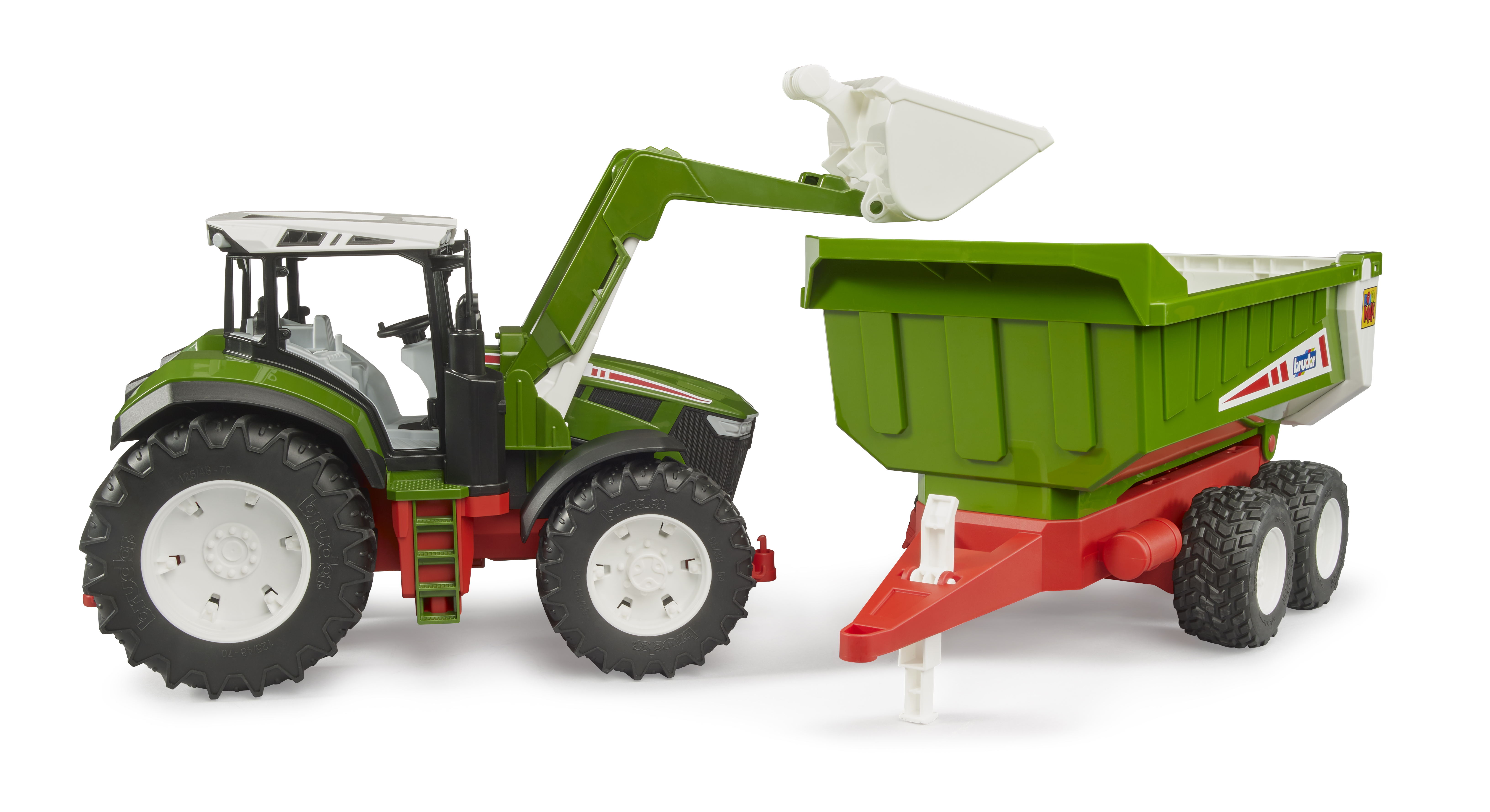 Trattore Roadmax con caricatore frontale e rimorchio ribaltabile