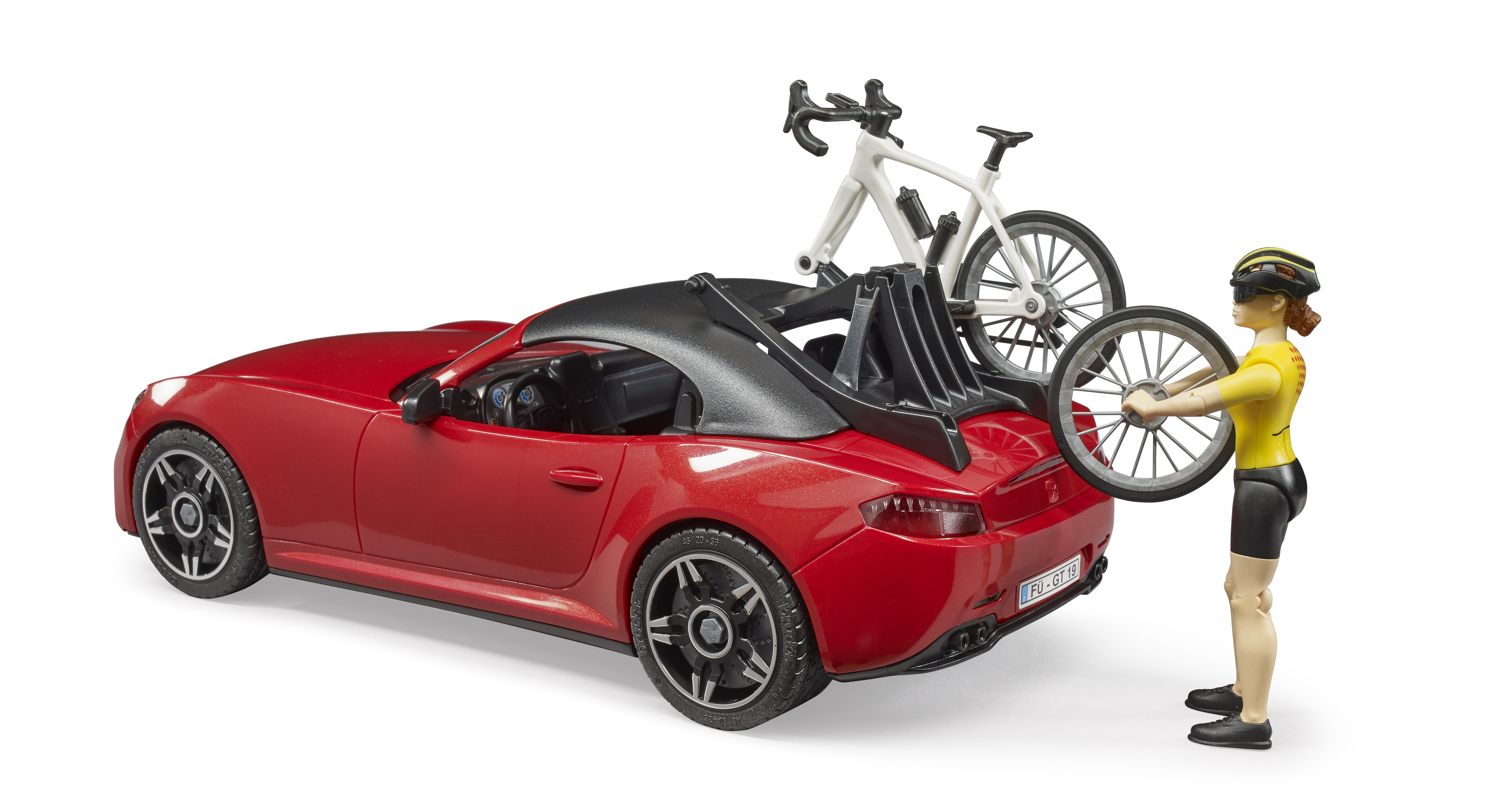 BRUDER roadster with racing bicycle and cyclist BRUDER roadster with racing bicycle and cyclist