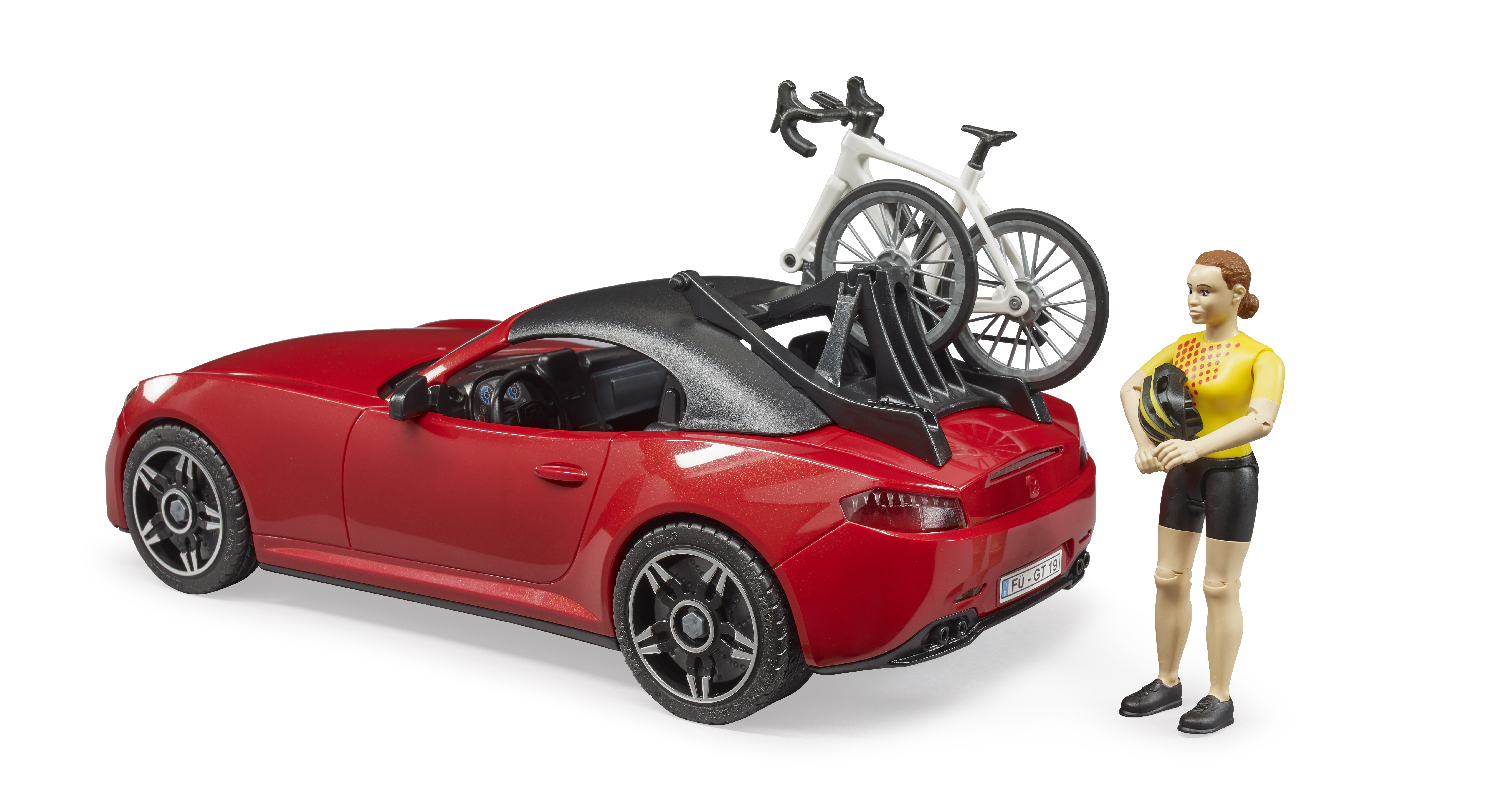BRUDER roadster with racing bicycle and cyclist BRUDER roadster with racing bicycle and cyclist