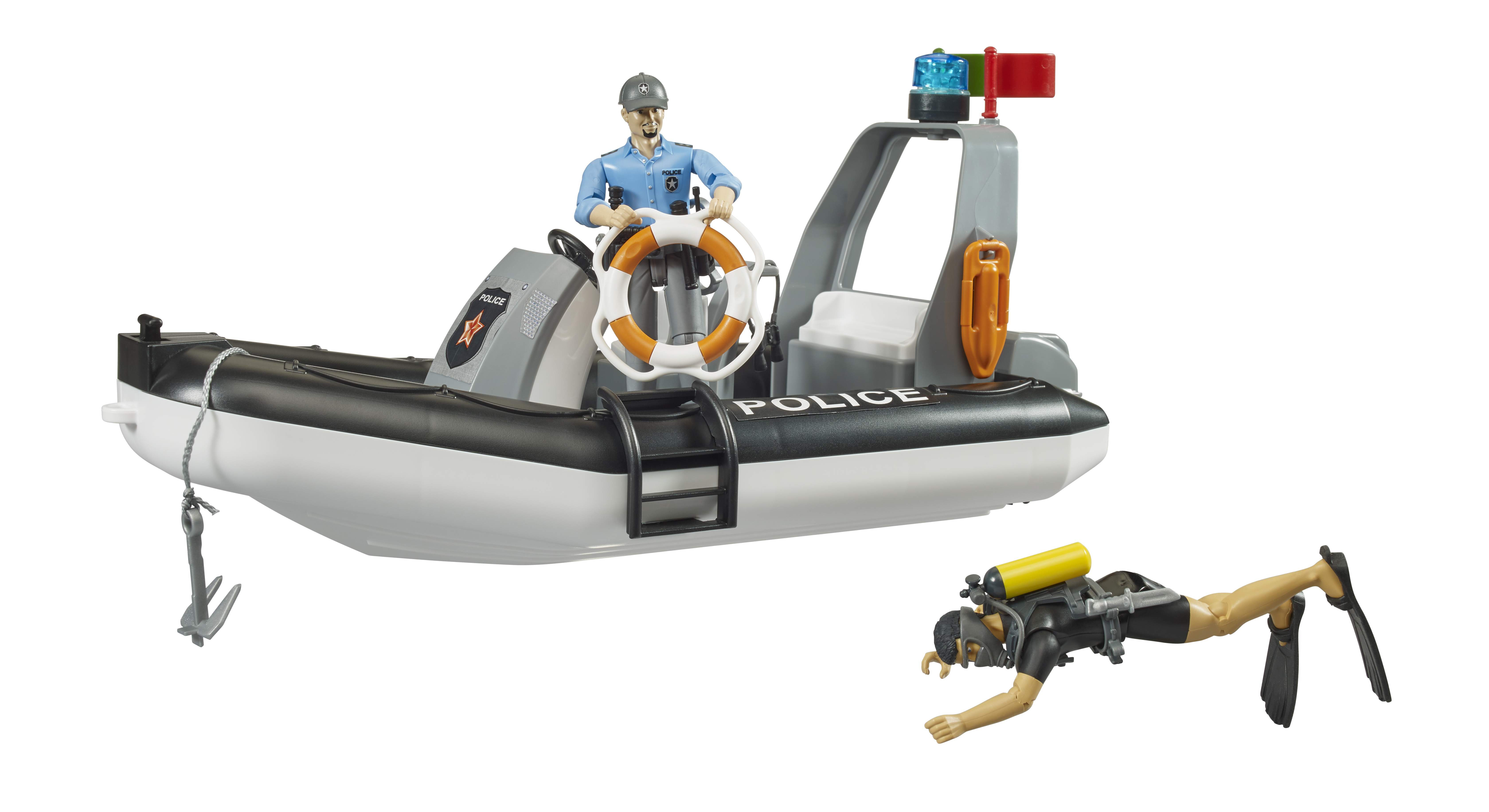 bworld Polizei Schlauchboot mit Polizist, Taucher und Zubehör bworld Polizei Schlauchboot mit Polizist, Taucher und Zubehör