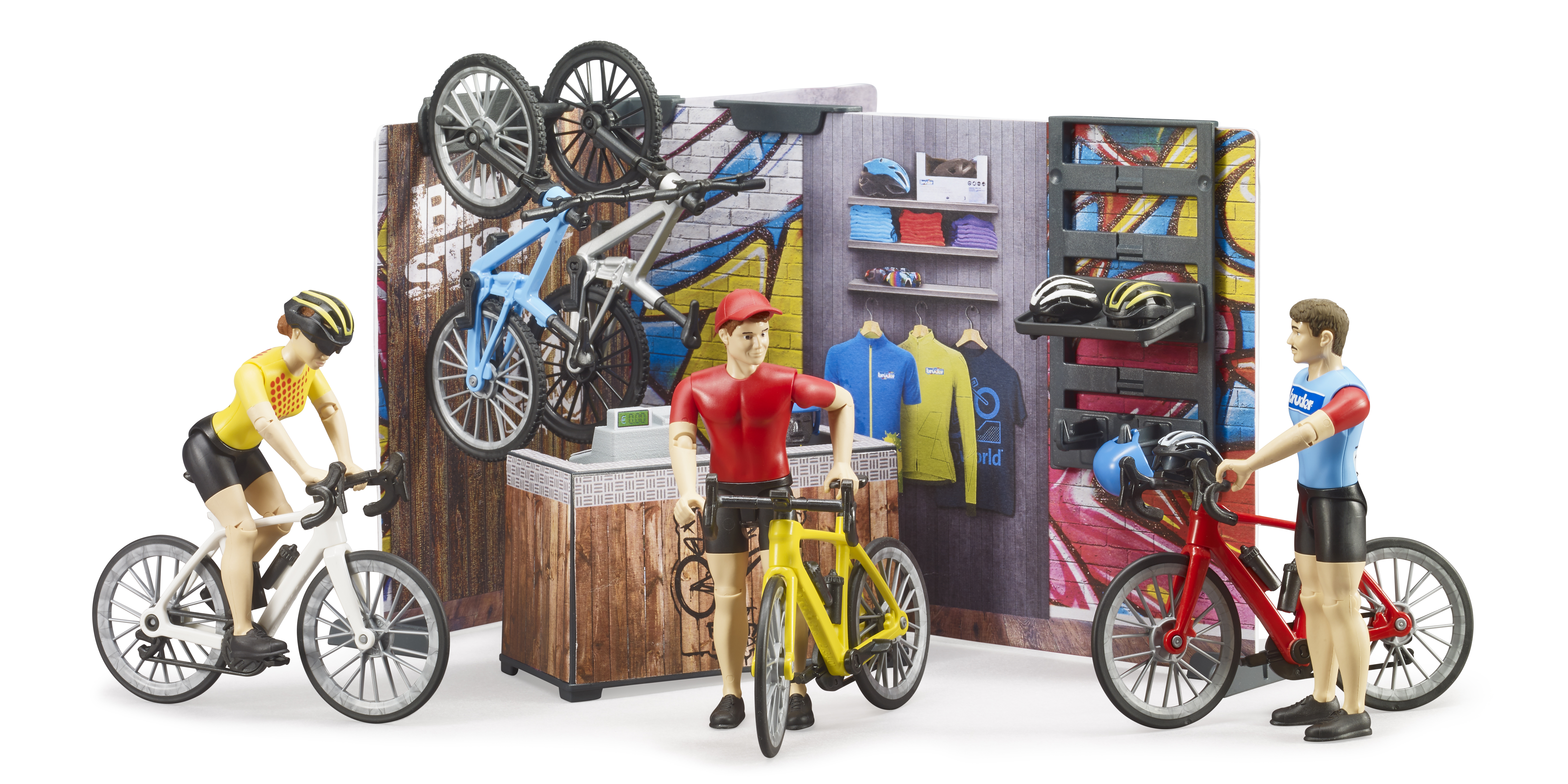 bworld Fahrrad Shop und Werkstatt mit Figur und Fahrräder