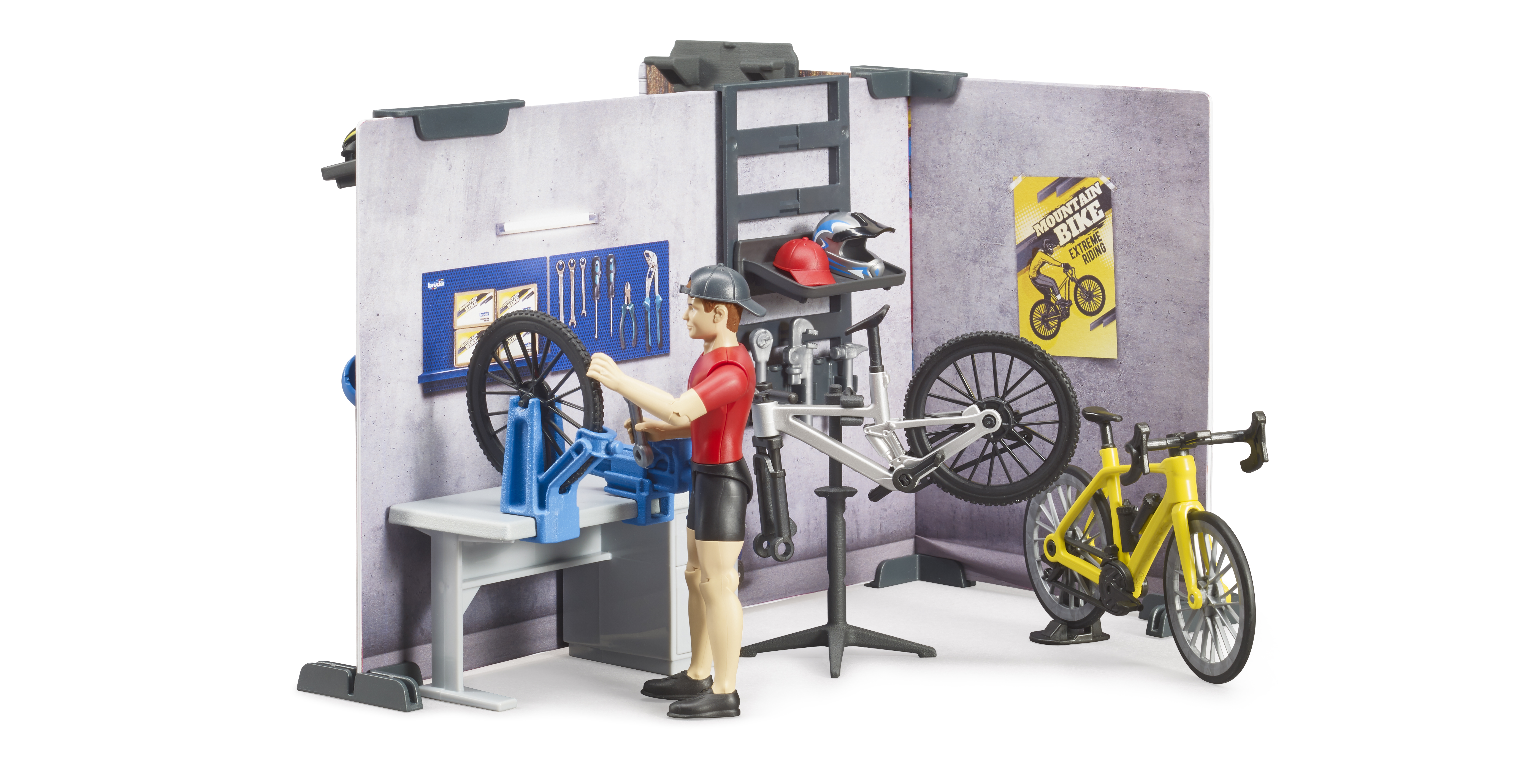 bworld Fahrrad Shop und Werkstatt mit Figur und Fahrräder