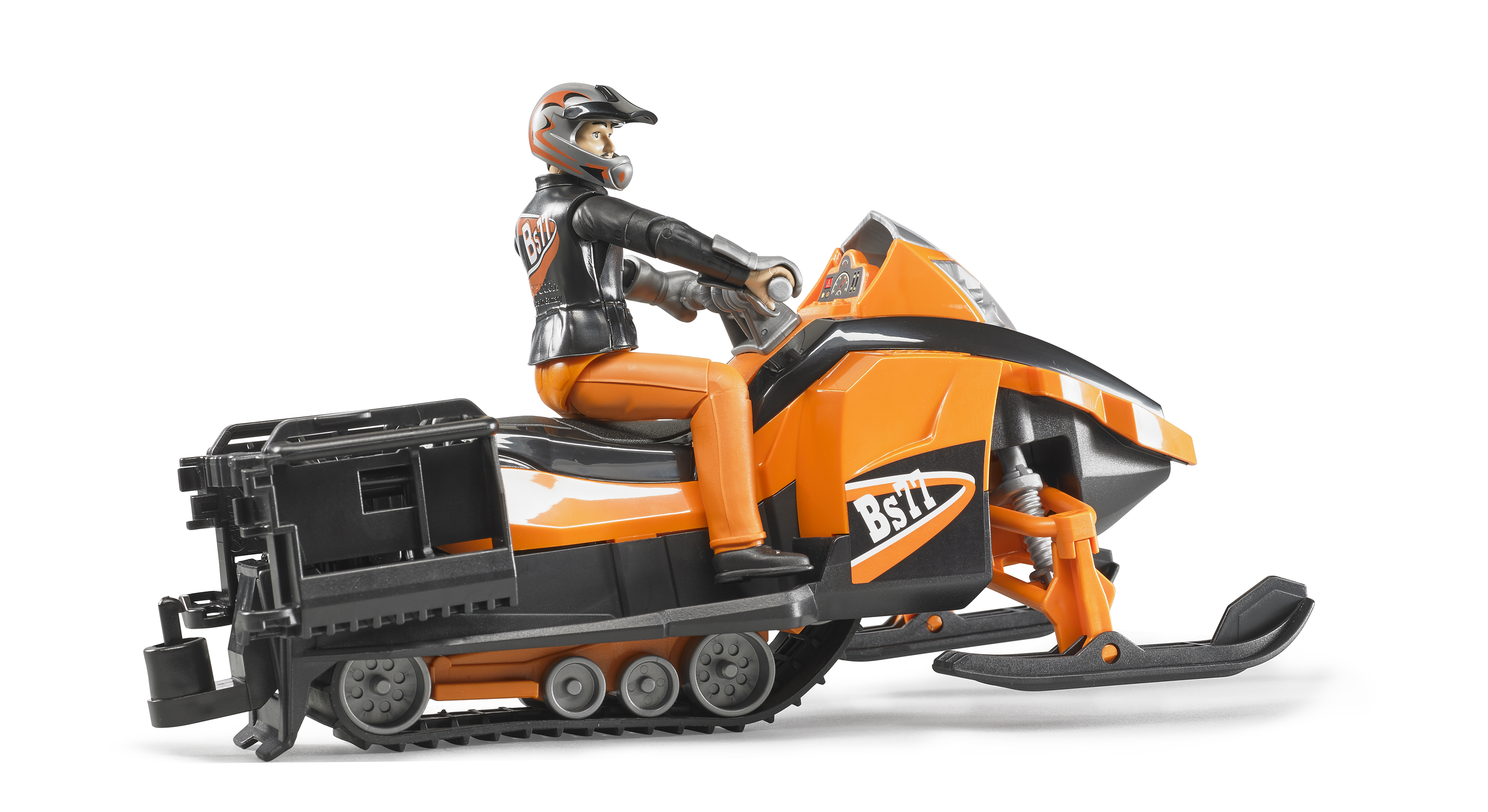 Snowmobil mit Fahrer und Ausstattung