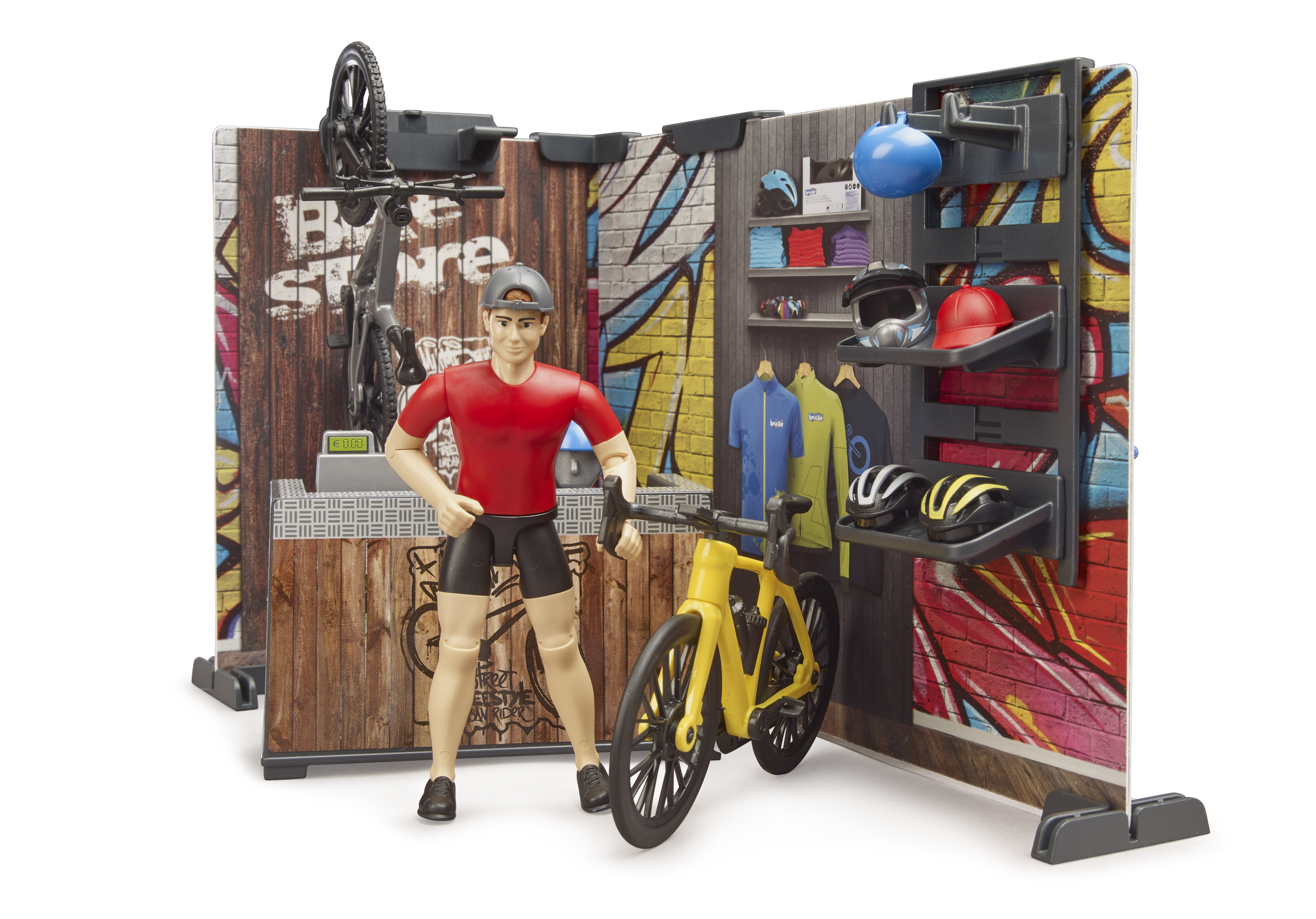 bworld Fahrrad Shop und Werkstatt mit Figur und Fahrräder