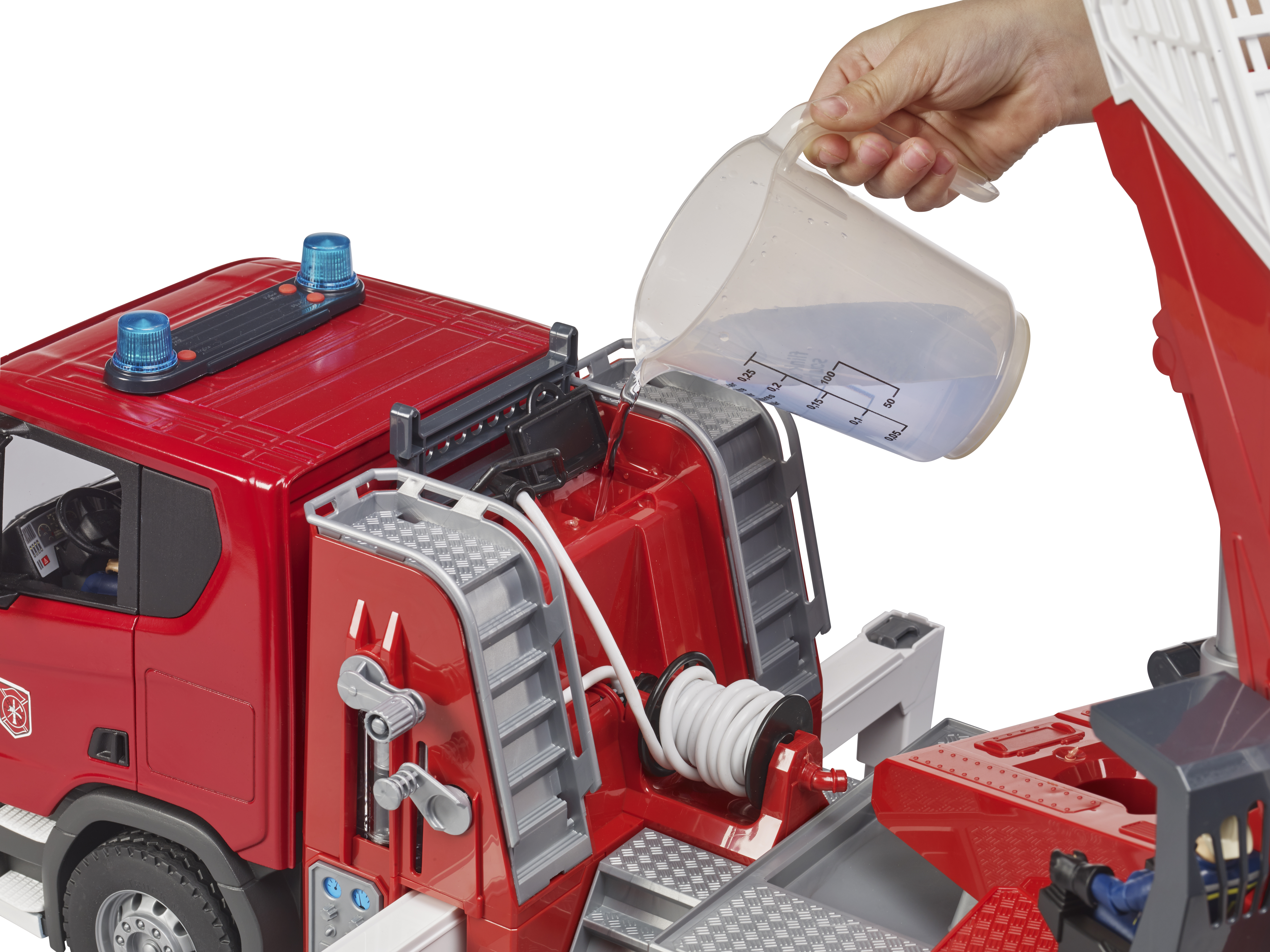 Autocarro pompieri Scania Super 560R con scala girevole, pompa dell'acqua e modulo Light + Sound