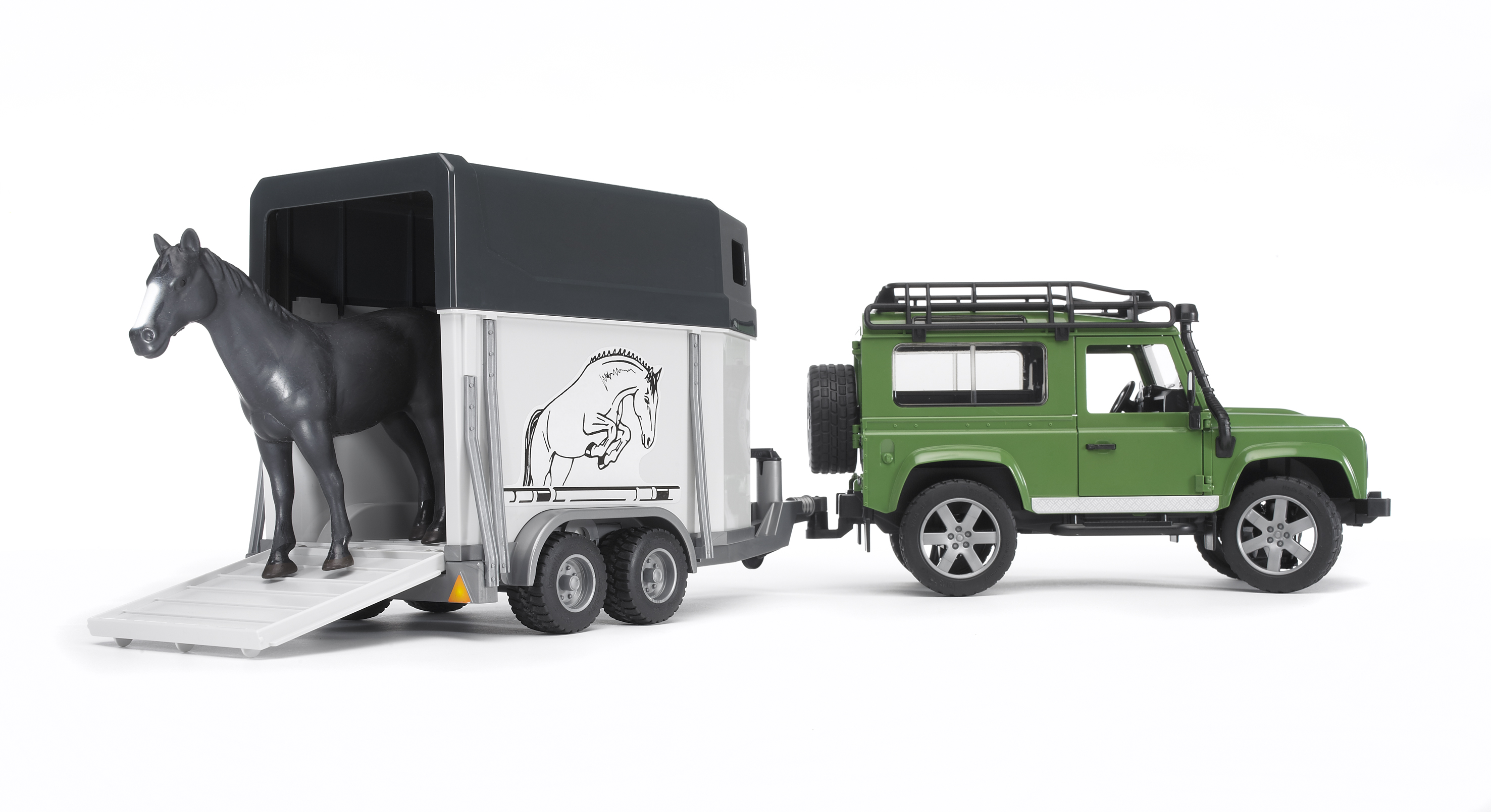 terminar Moderador Alarmante Land Rover Defender con remolque de caballos con 1 caballo incl. | BRUDER  Spielwaren GmbH + Co. KG