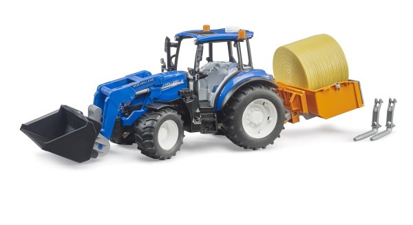 New Holland T5.120 with slip-on frontloader, dump box and forks