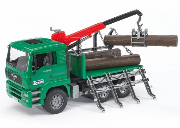 MAN Holztransport-LKW mit Ladekran und 3 Baumstämmen