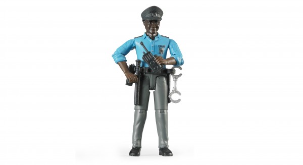Polizist mit dunklem Hauttyp und Zubehör