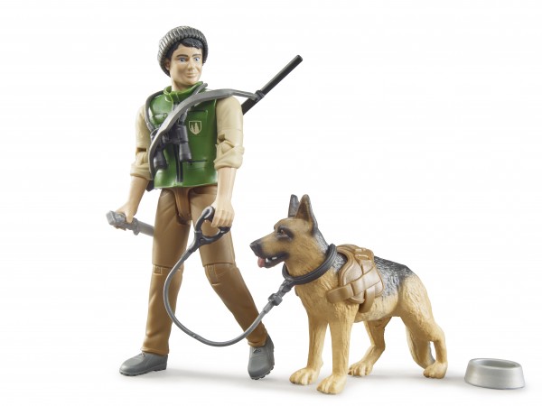 bworld forest ranger with dog and equipment