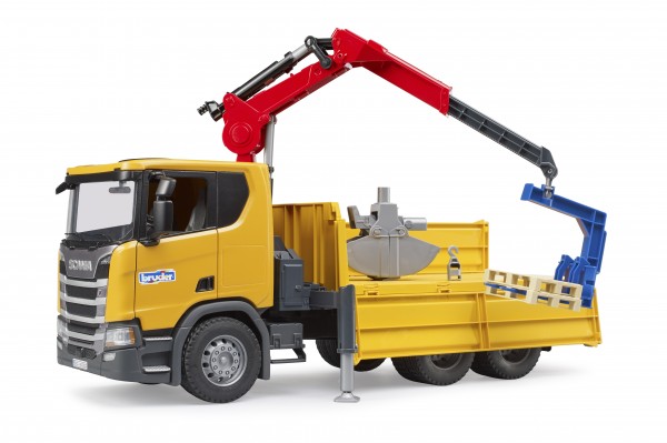 Plustoys  Bruder Scania Super 560R Camion da cantiere con gru di carico e  2 pallet