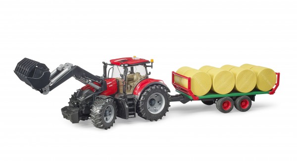 Case IH Optum 300CVX mit Frontlader und Ballentransportanhänger